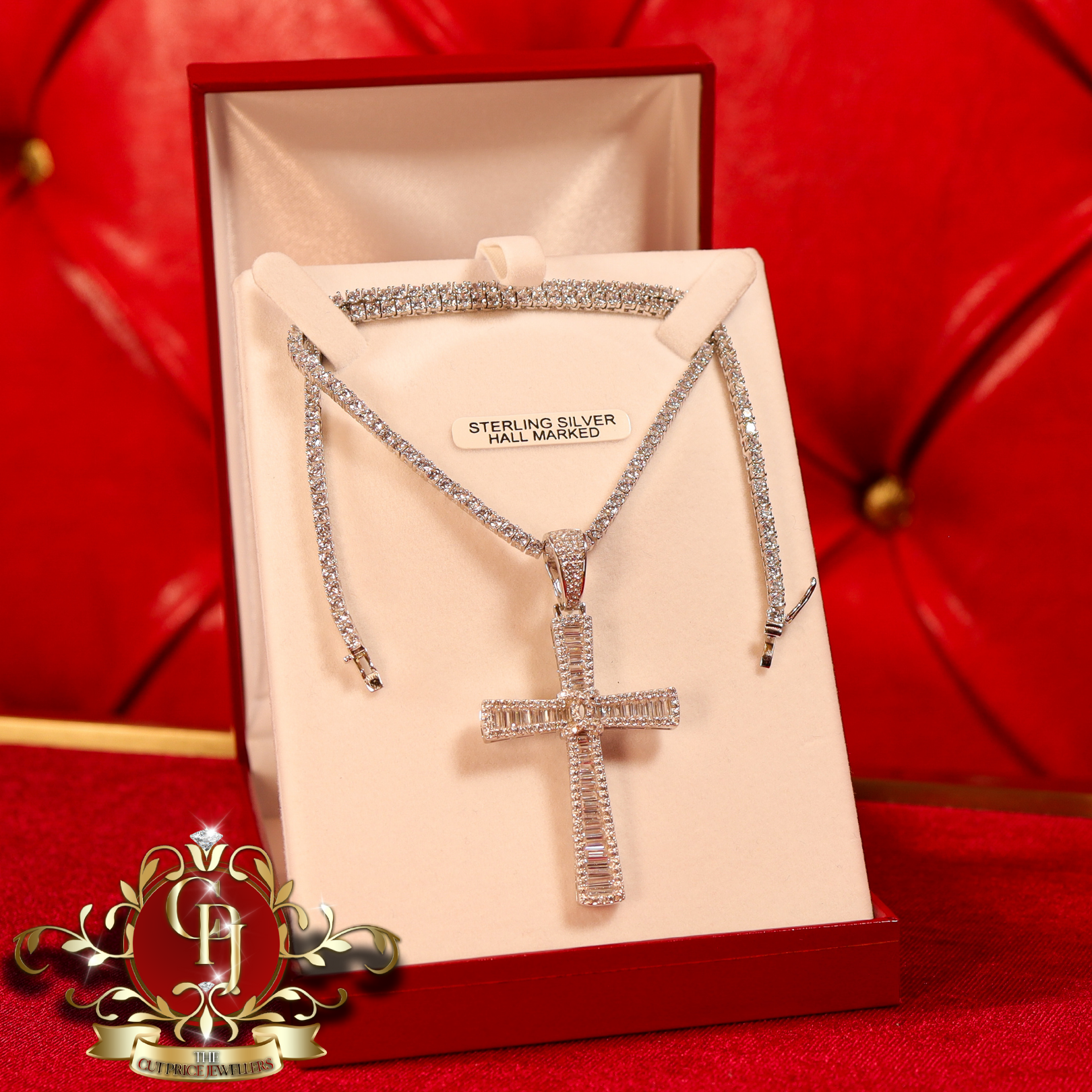 The "Coco" Sterling Silver Cross with Tennis Chain