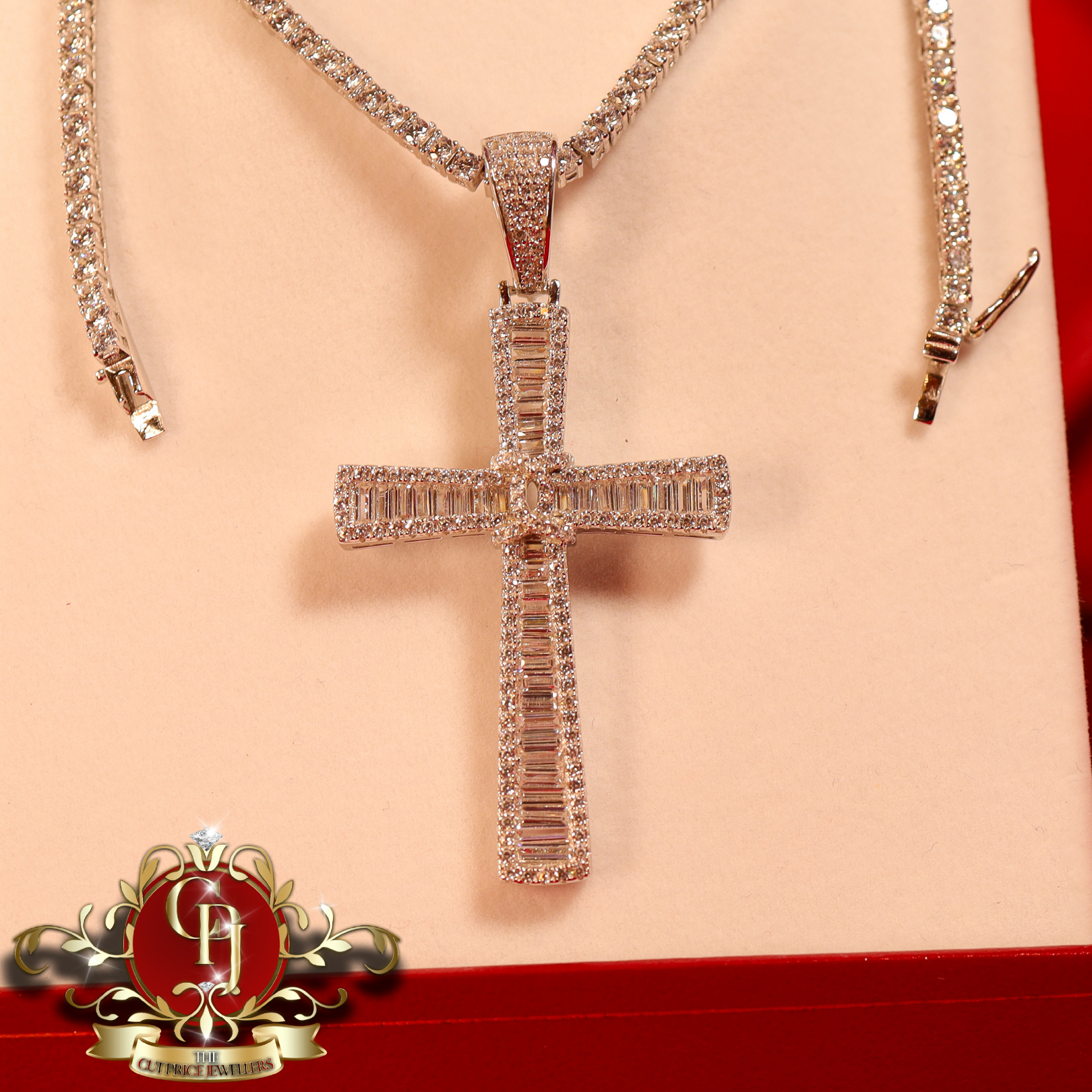 The "Coco" Sterling Silver Cross with Tennis Chain