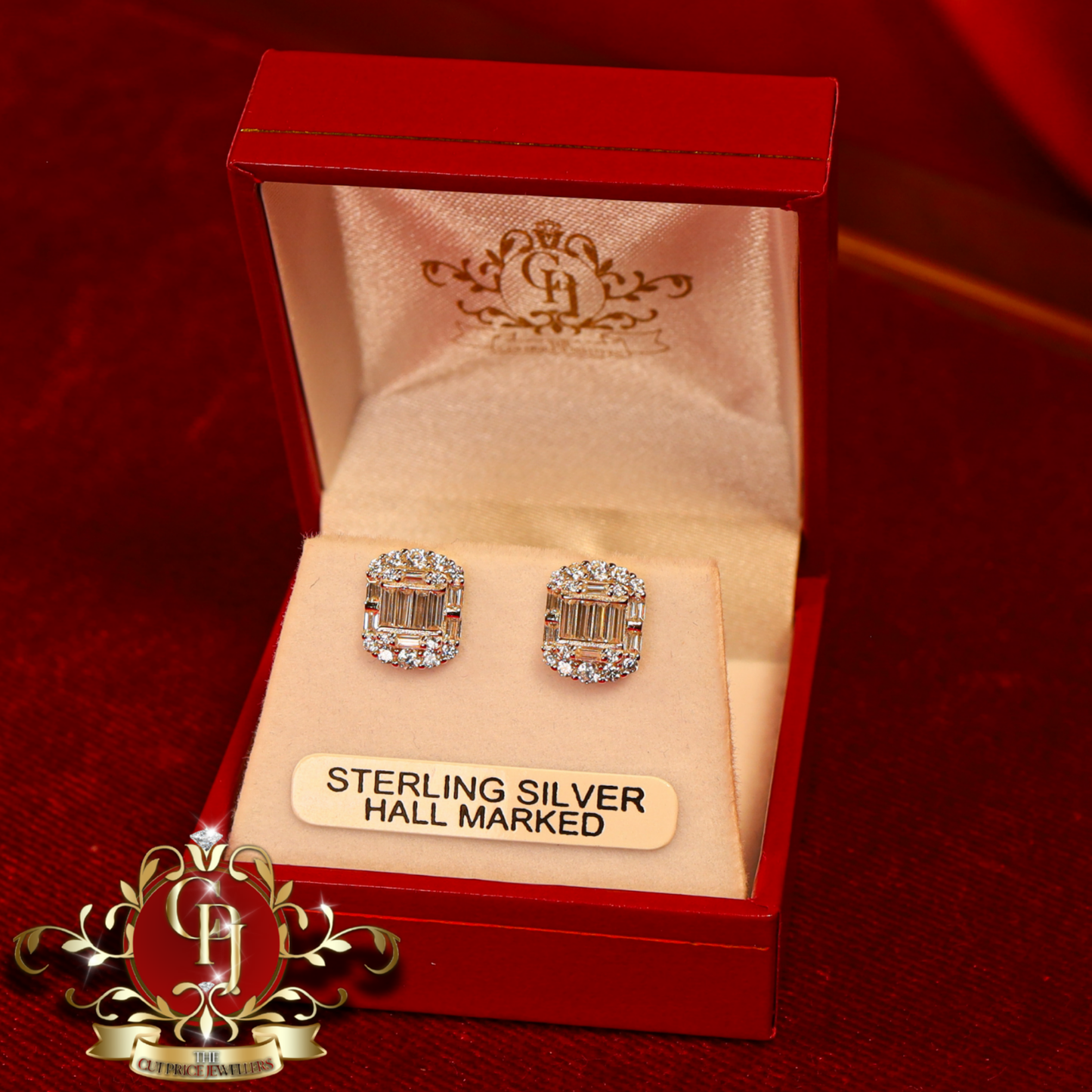 "Cordelia" Baguette Stud Earrings (Sterling Silver with Cubic Zirconia) | The Cut Price Jewellers