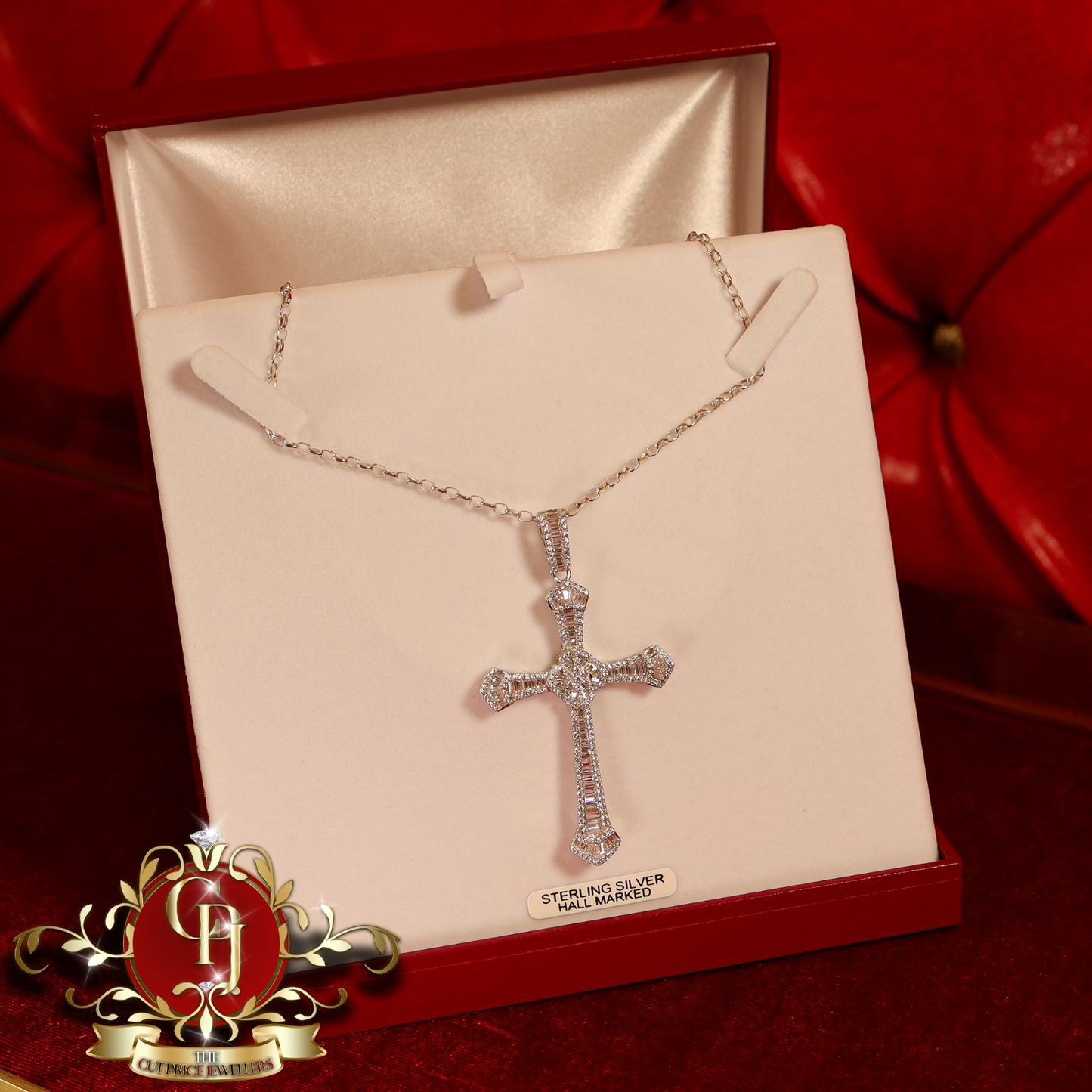 Sterling Silver "Madison" Cross with Cubic Zirconia & Belcher Chain | The Cut Price Jewellers