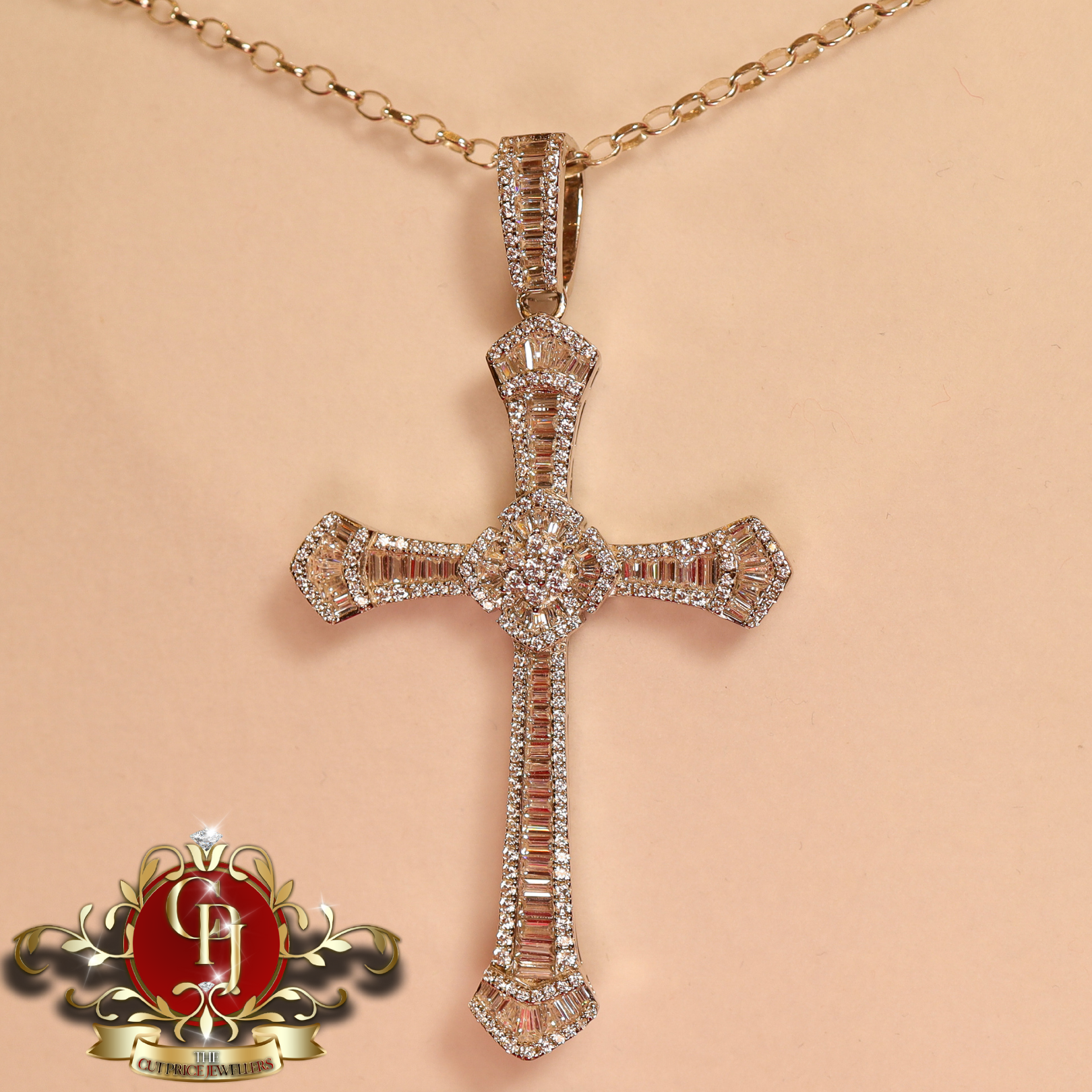 Sterling Silver "Madison" Cross with Cubic Zirconia & Belcher Chain