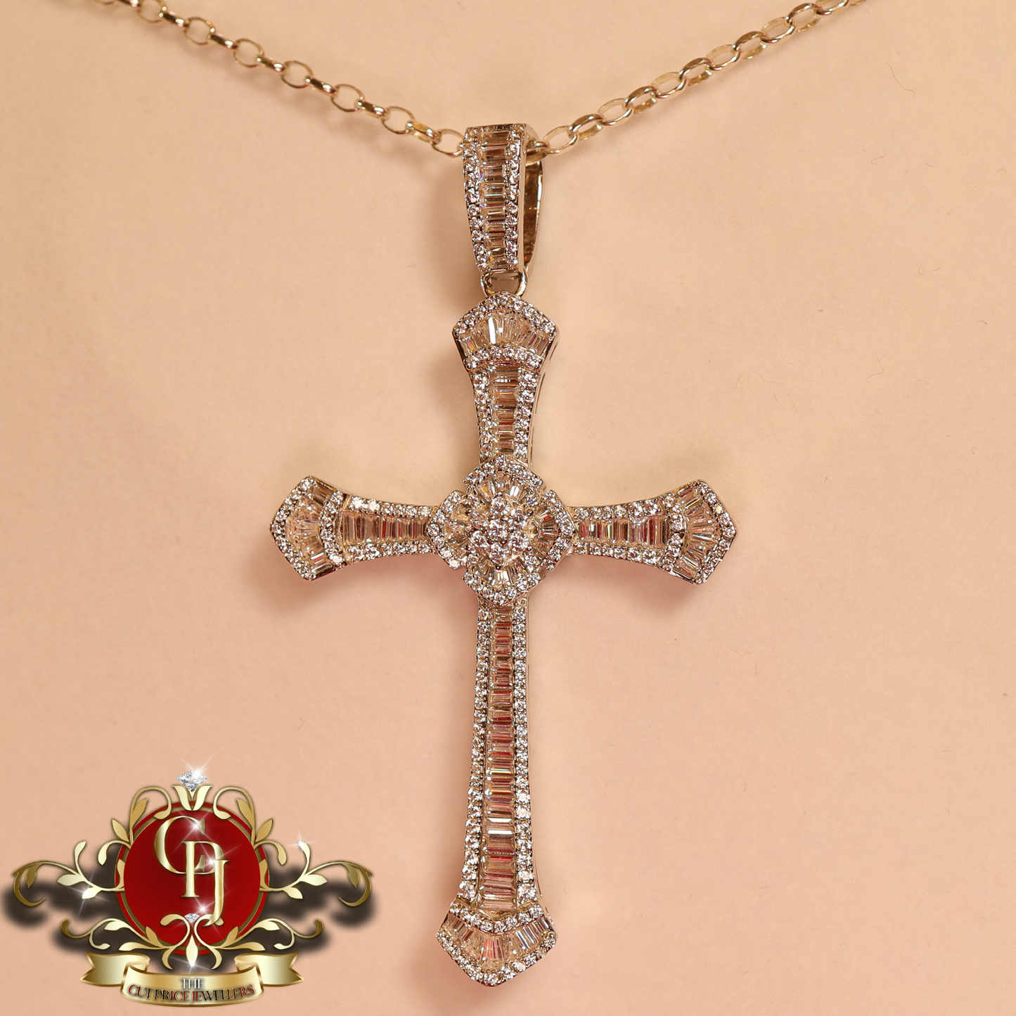 Sterling Silver "Madison" Cross with Cubic Zirconia & Belcher Chain | The Cut Price Jewellers