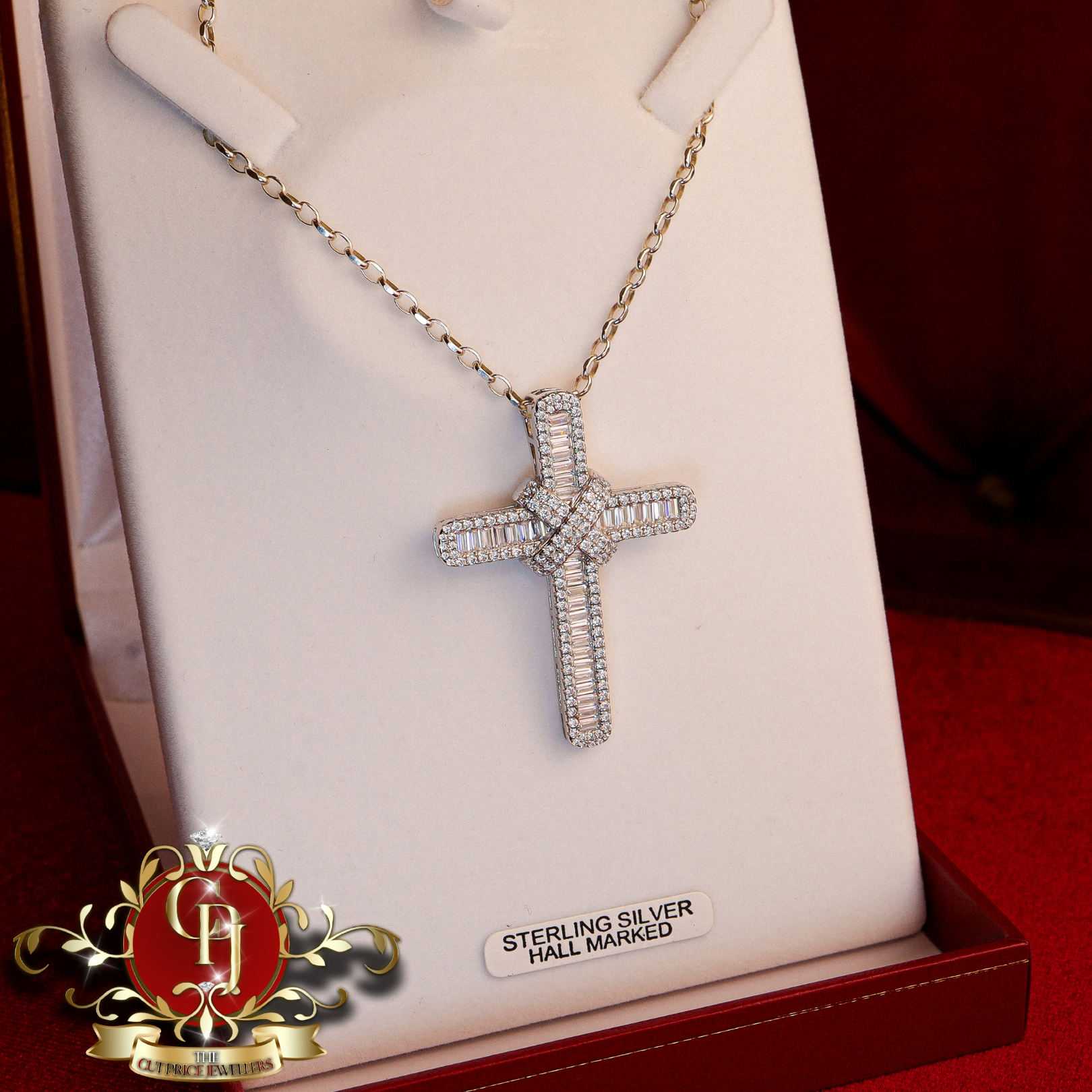 Sterling Silver Chain & Cross with Cubic Zirconia