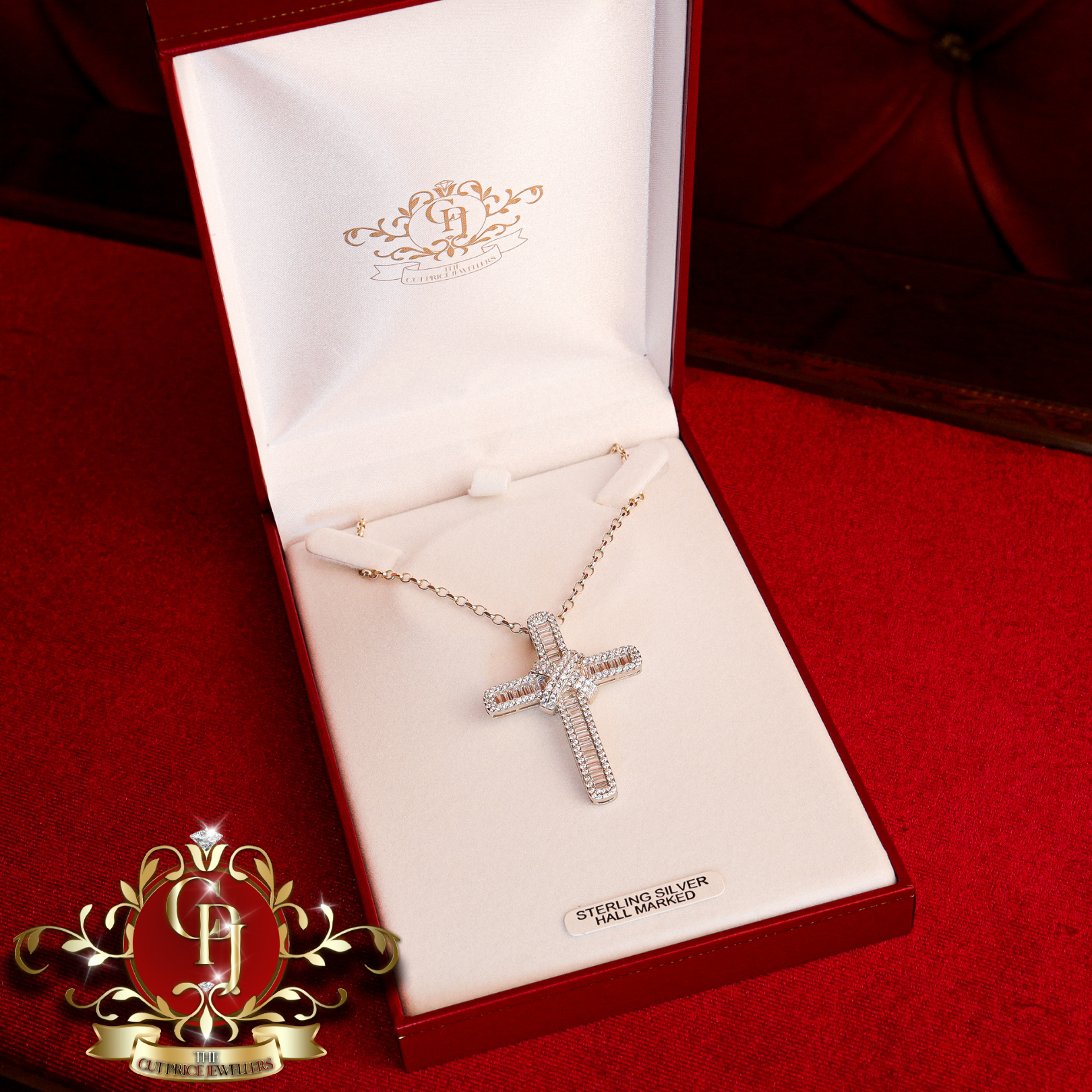 Sterling Silver Chain & Cross with Cubic Zirconia