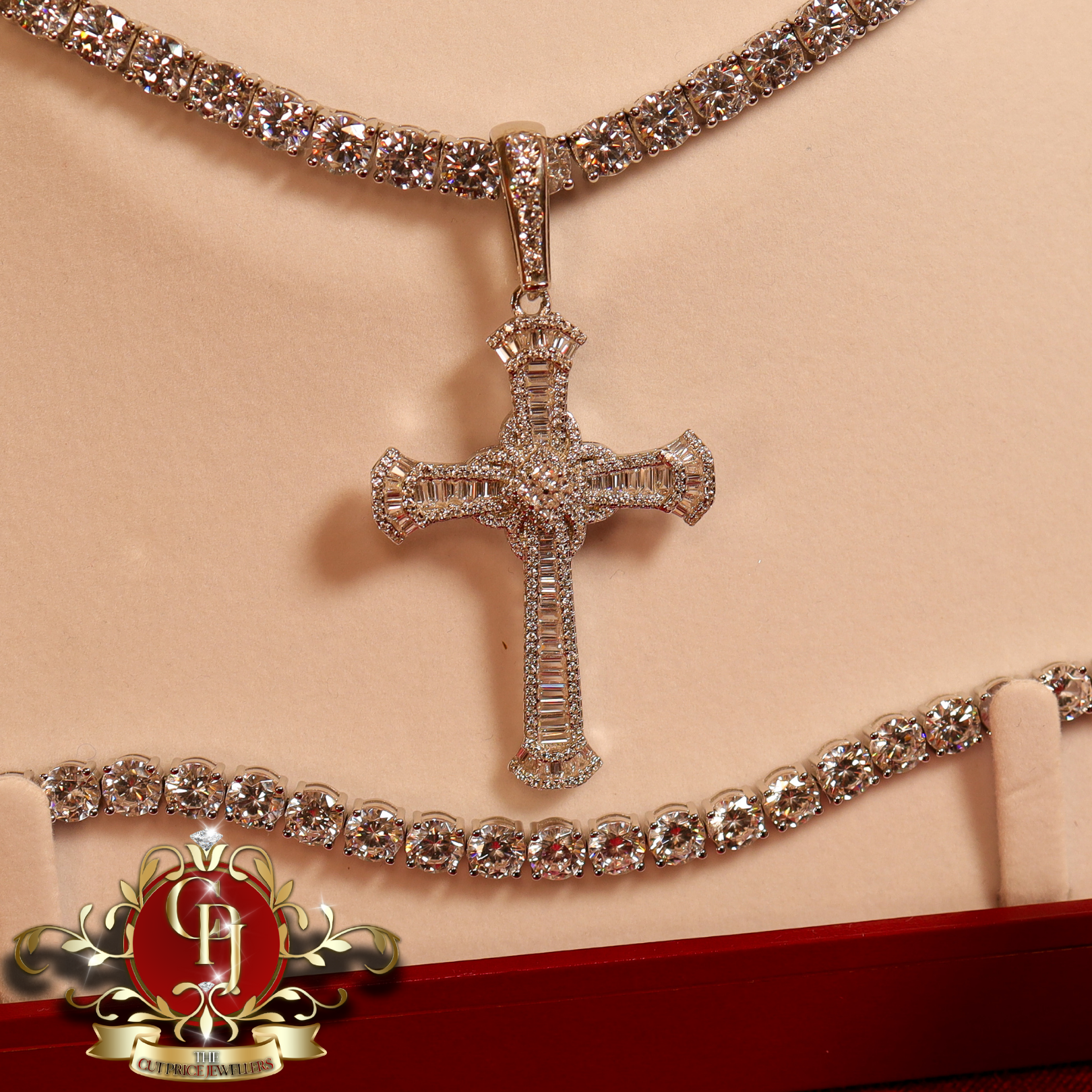 Sterling Silver Cross Tennis Set with Earrings