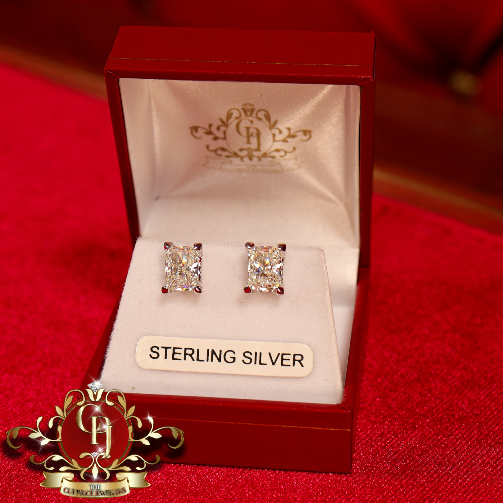 Cushion Stud Earrings (Sterling Silver with Moissanite)