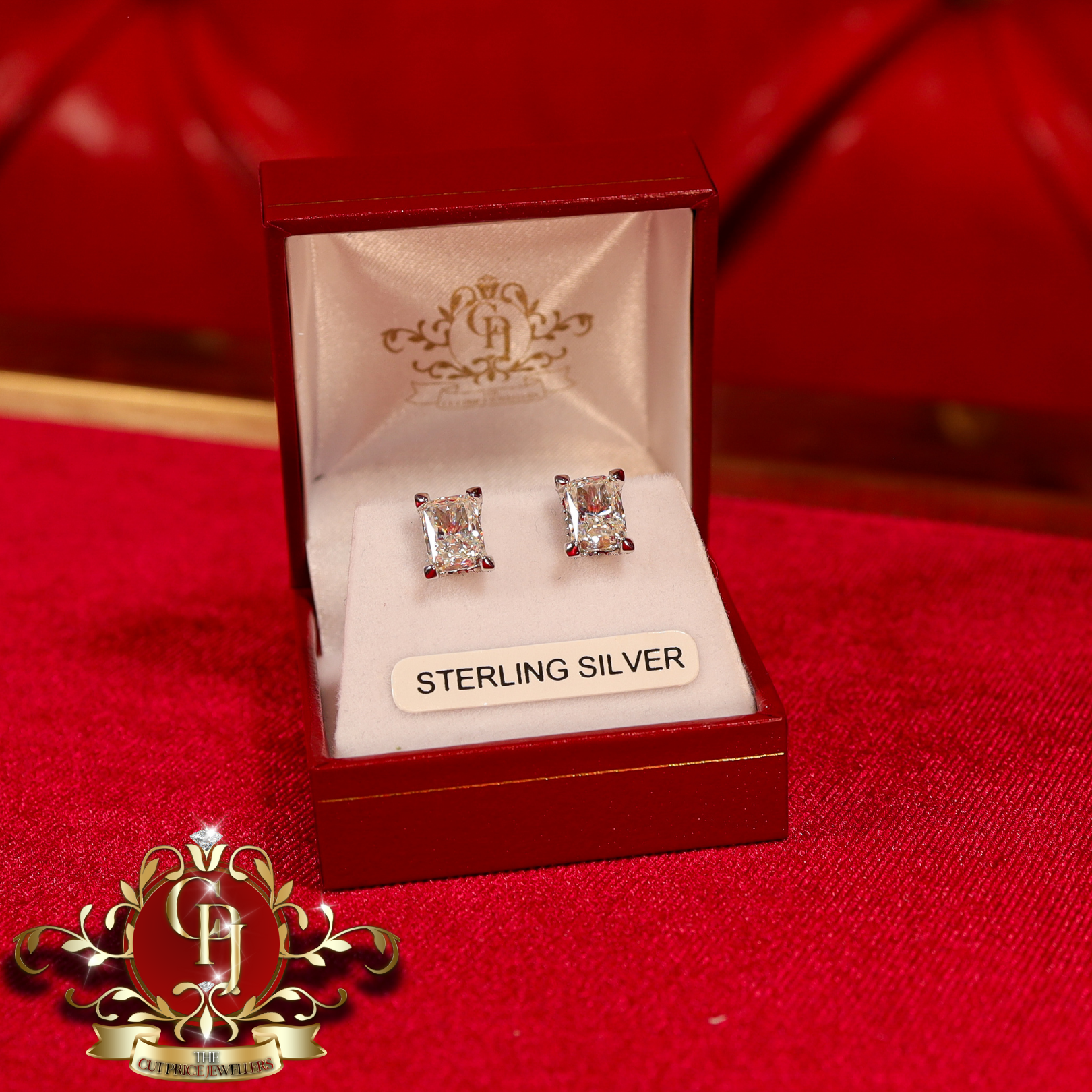Cushion Stud Earrings (Sterling Silver with Moissanite)