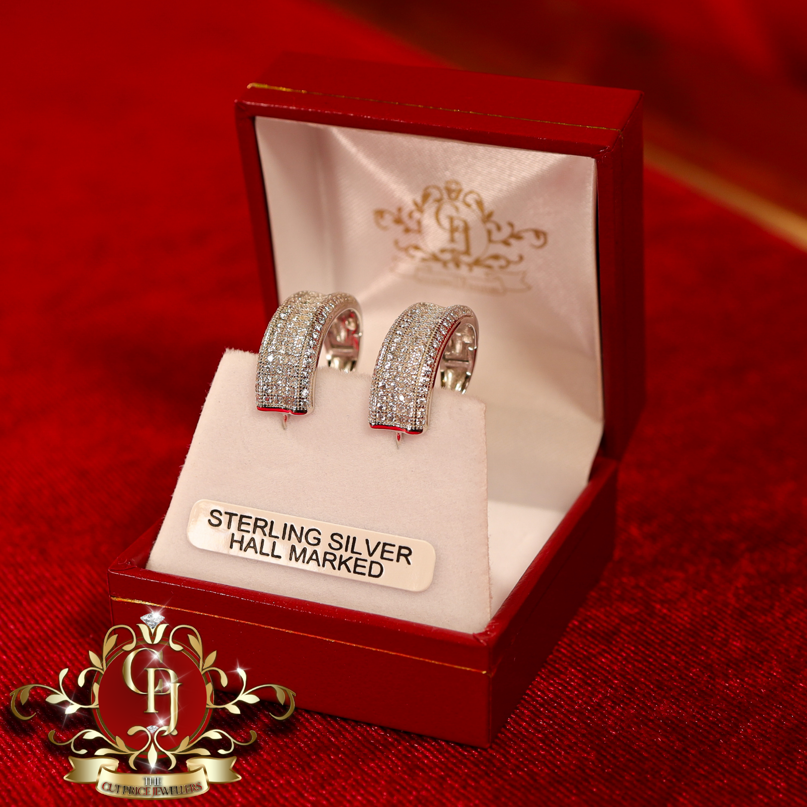CHRISTMAS DROP Hoop Earrings (Sterling Silver with Cubic Zirconia)