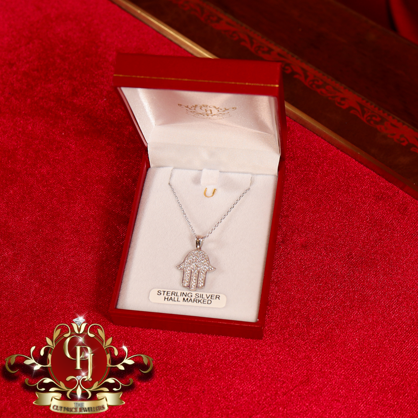 Sterling Silver "Hamsa" Chain with Cubic Zirconia