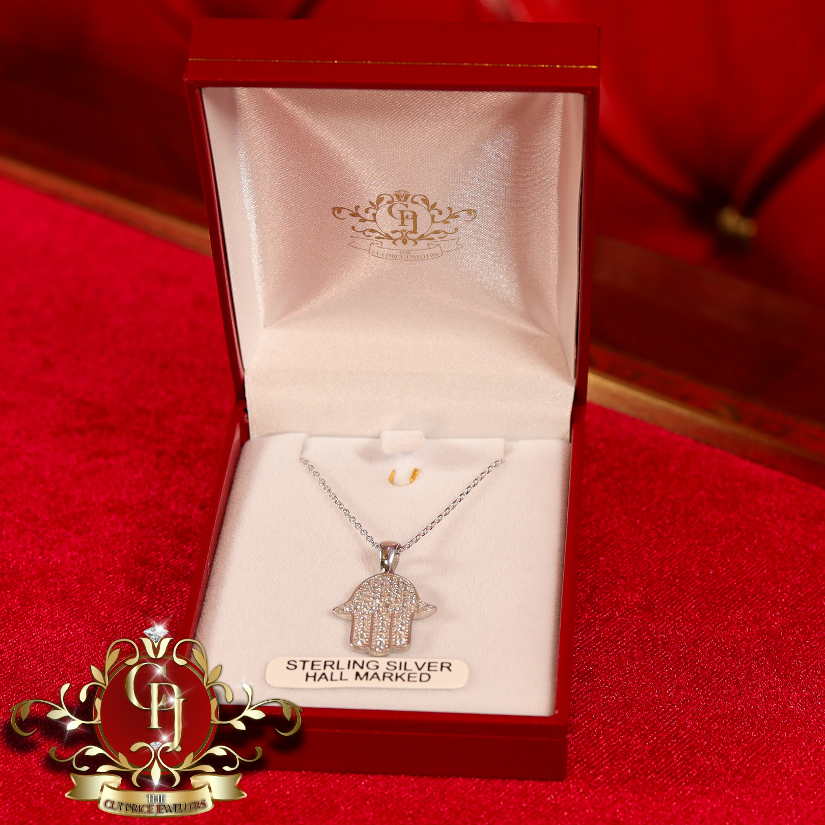 Sterling Silver "Hamsa" Chain with Cubic Zirconia