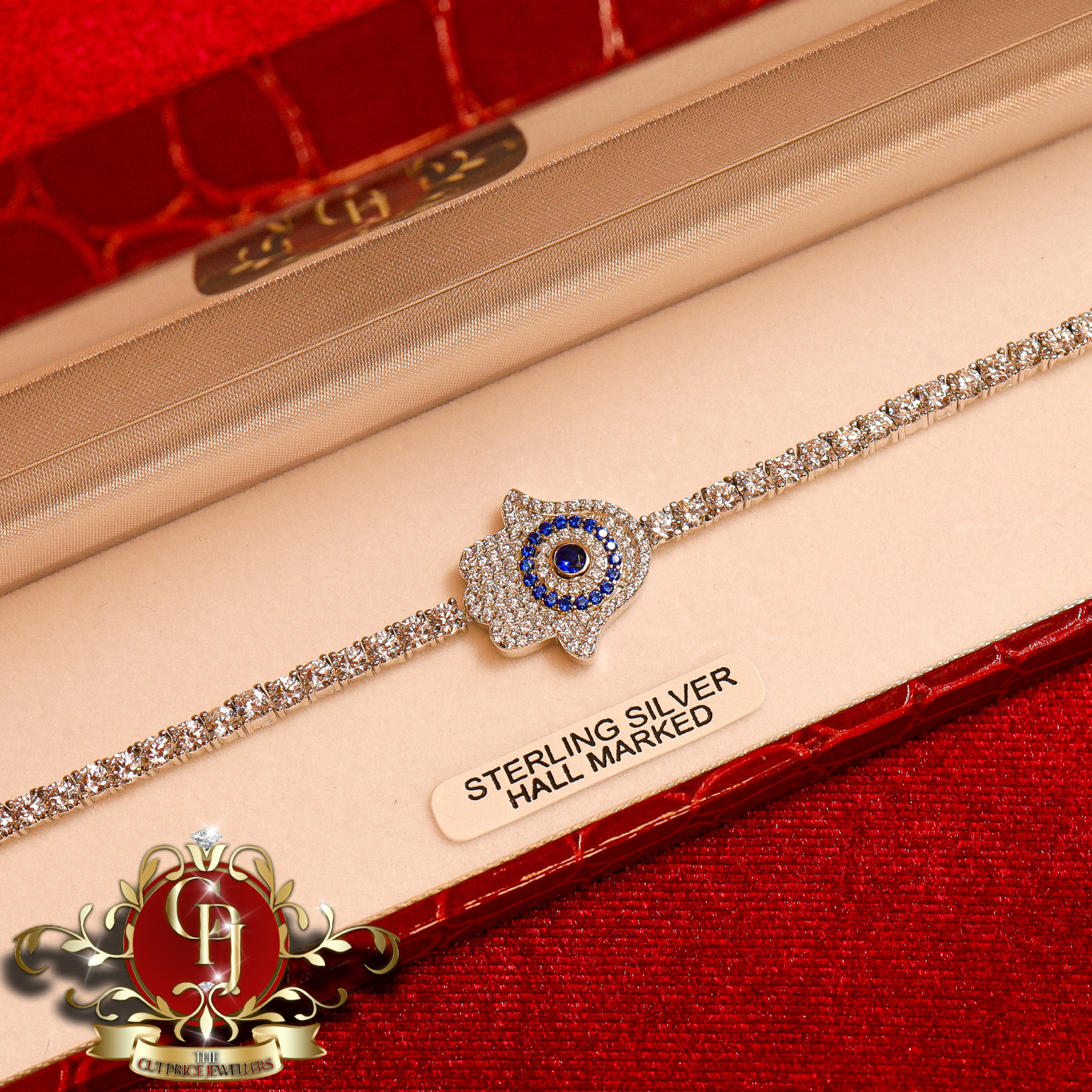 Sterling Silver Hamsa Tennis Bracelet with Cubic Zirconia