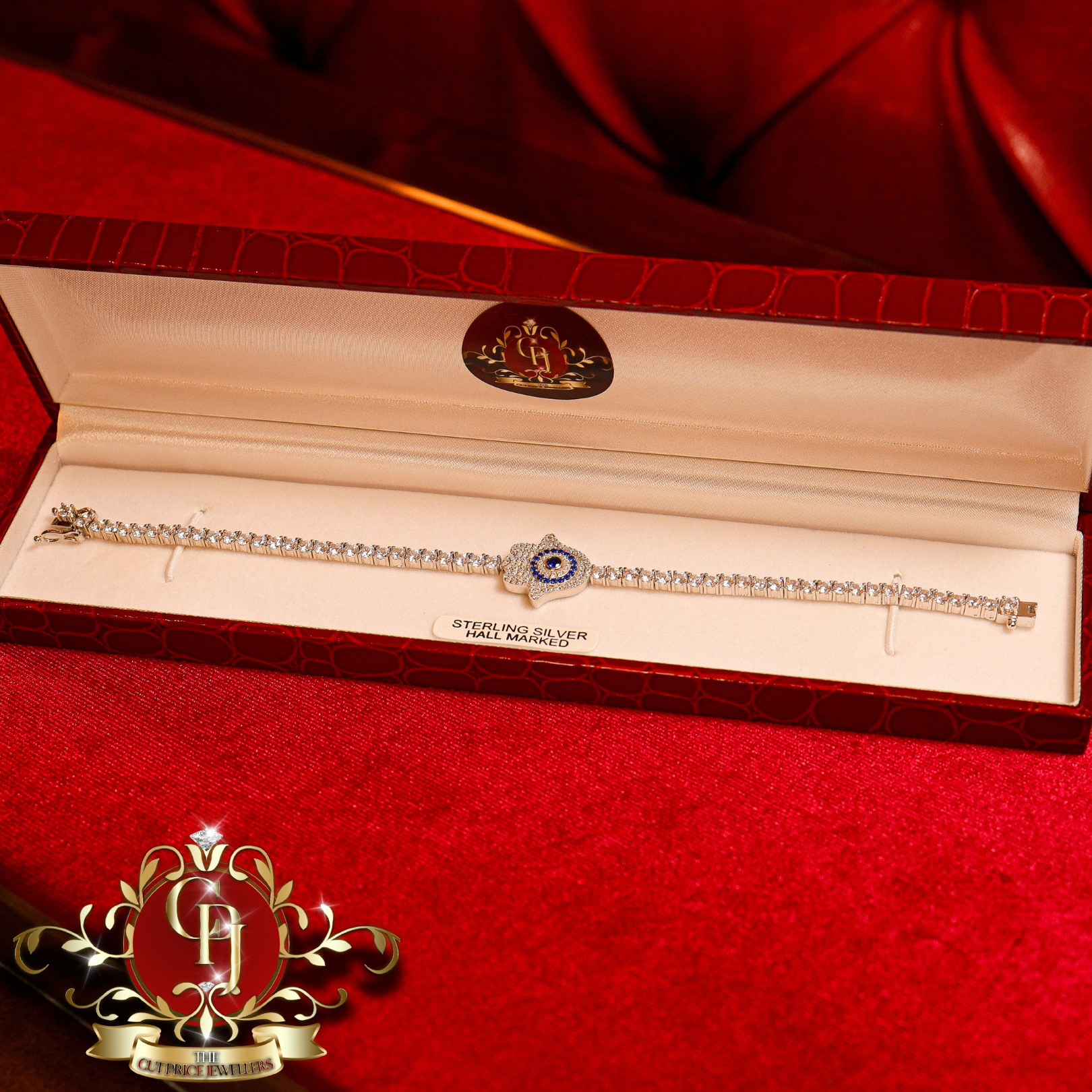 Sterling Silver Hamsa Tennis Bracelet with Cubic Zirconia