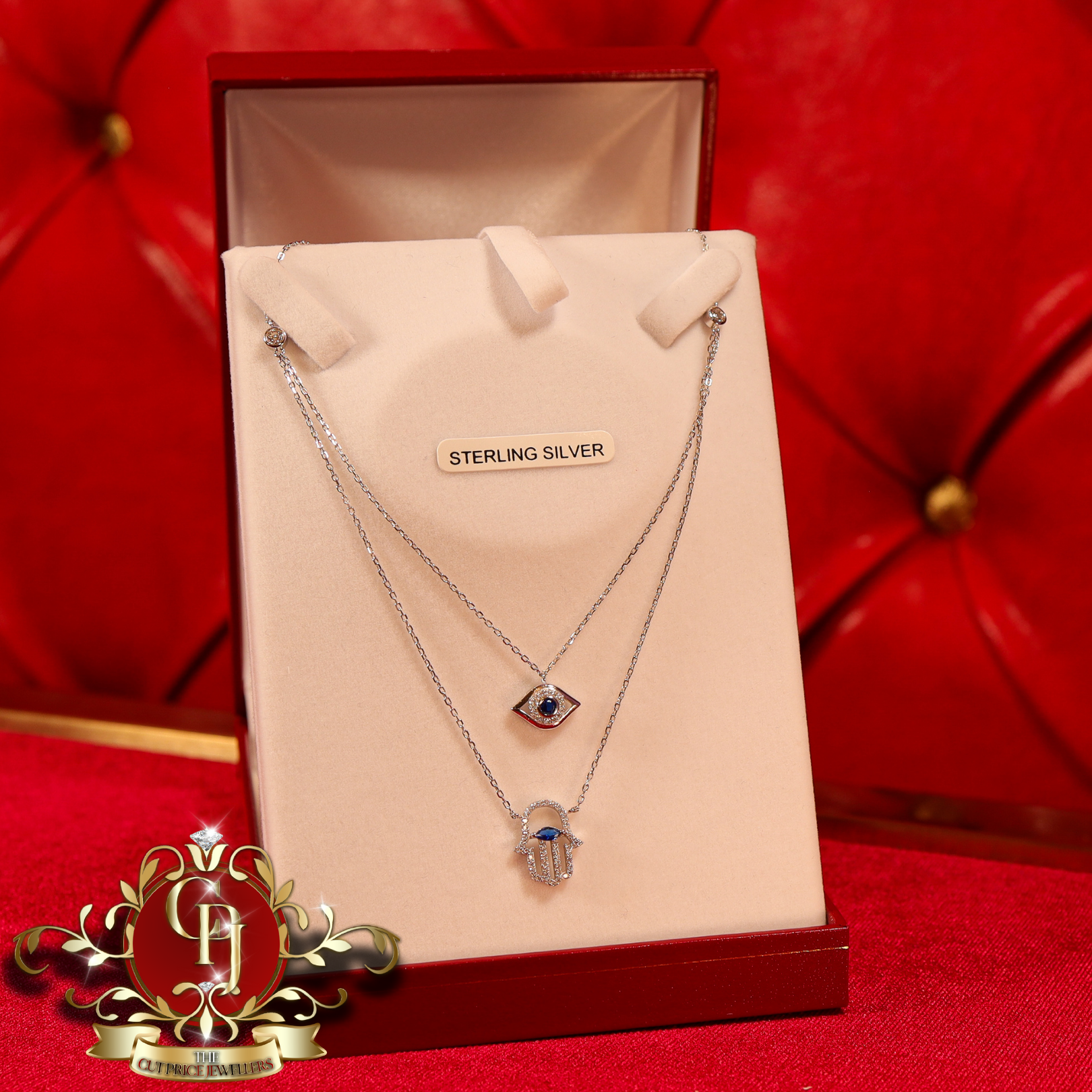 Sterling Silver "Hamsa" Duo Chain with Cubic Zirconia