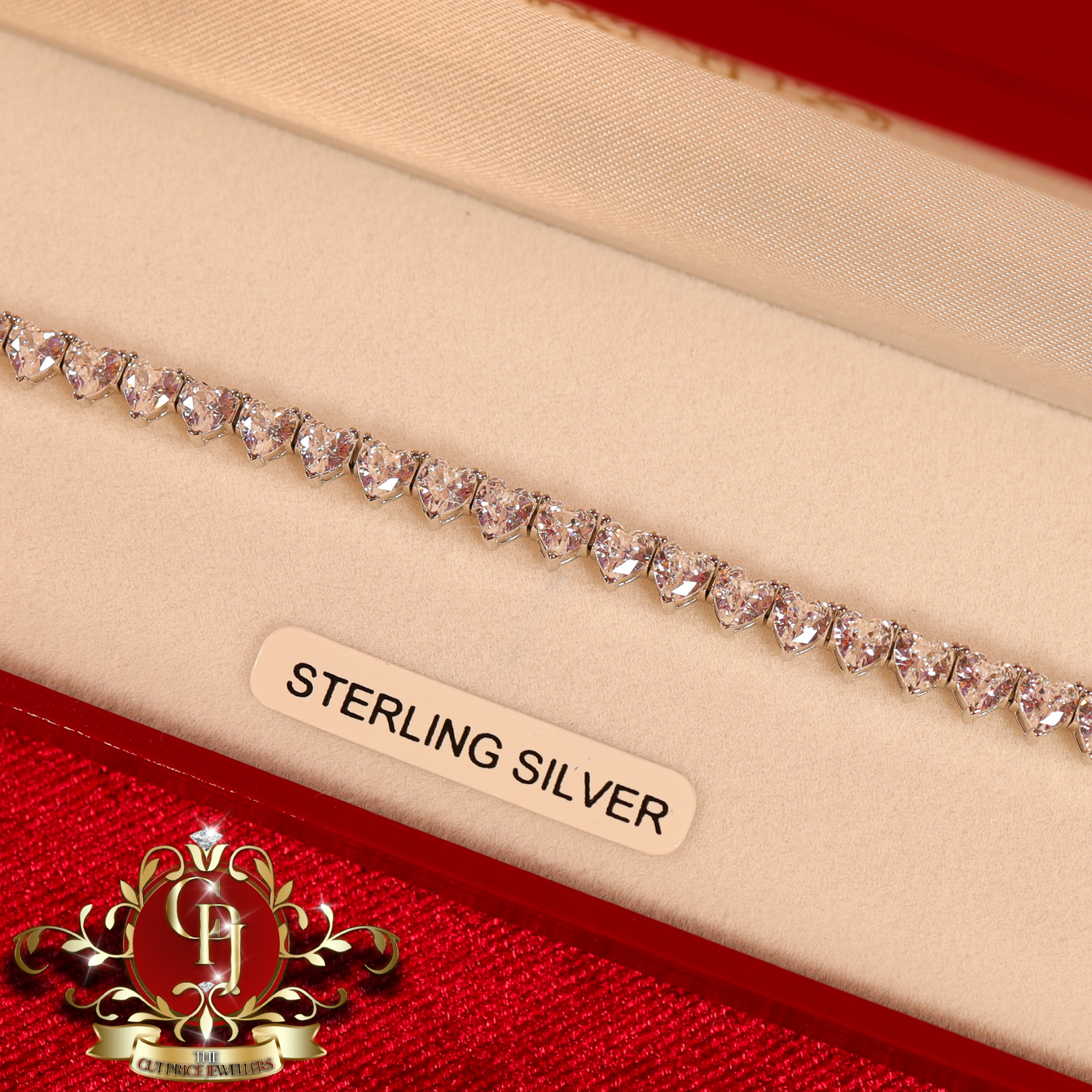 "Heart" Tennis Bracelet (Sterling Silver with Cubic Zirconia)
