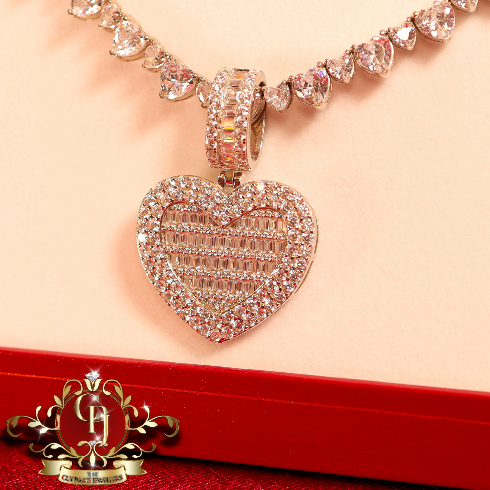 "Heart" Tennis Chain & Pendant (Sterling Silver with Cubic Zirconia)