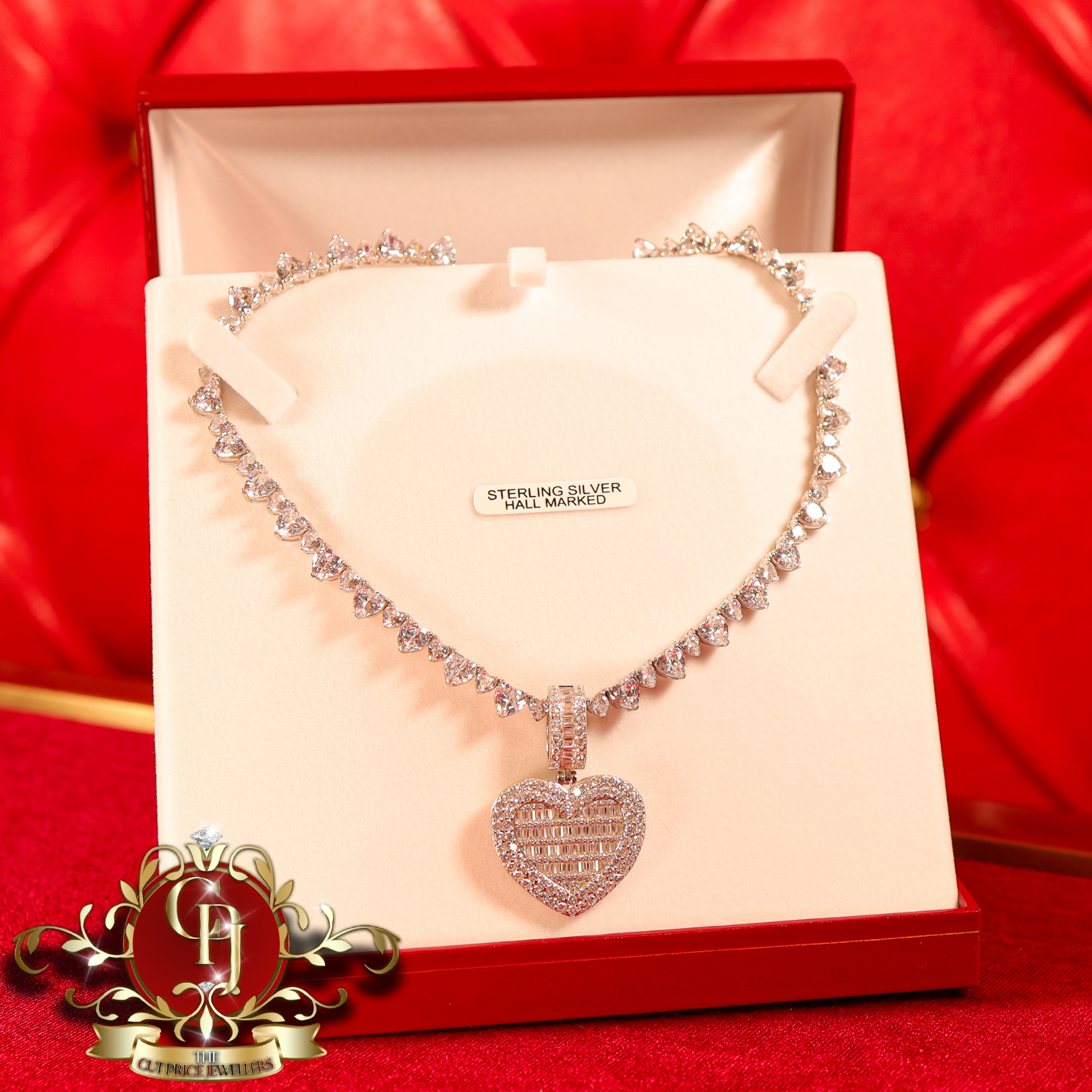 "Heart" Tennis Chain & Pendant (Sterling Silver with Cubic Zirconia)