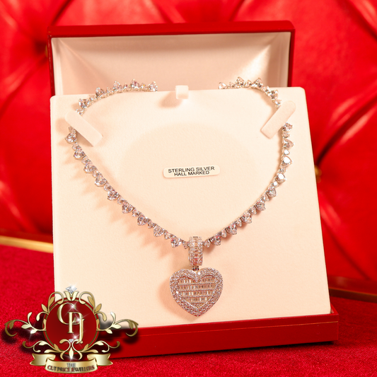 "Heart" Tennis Chain & Pendant (Sterling Silver with Cubic Zirconia) | The Cut Price Jewellers