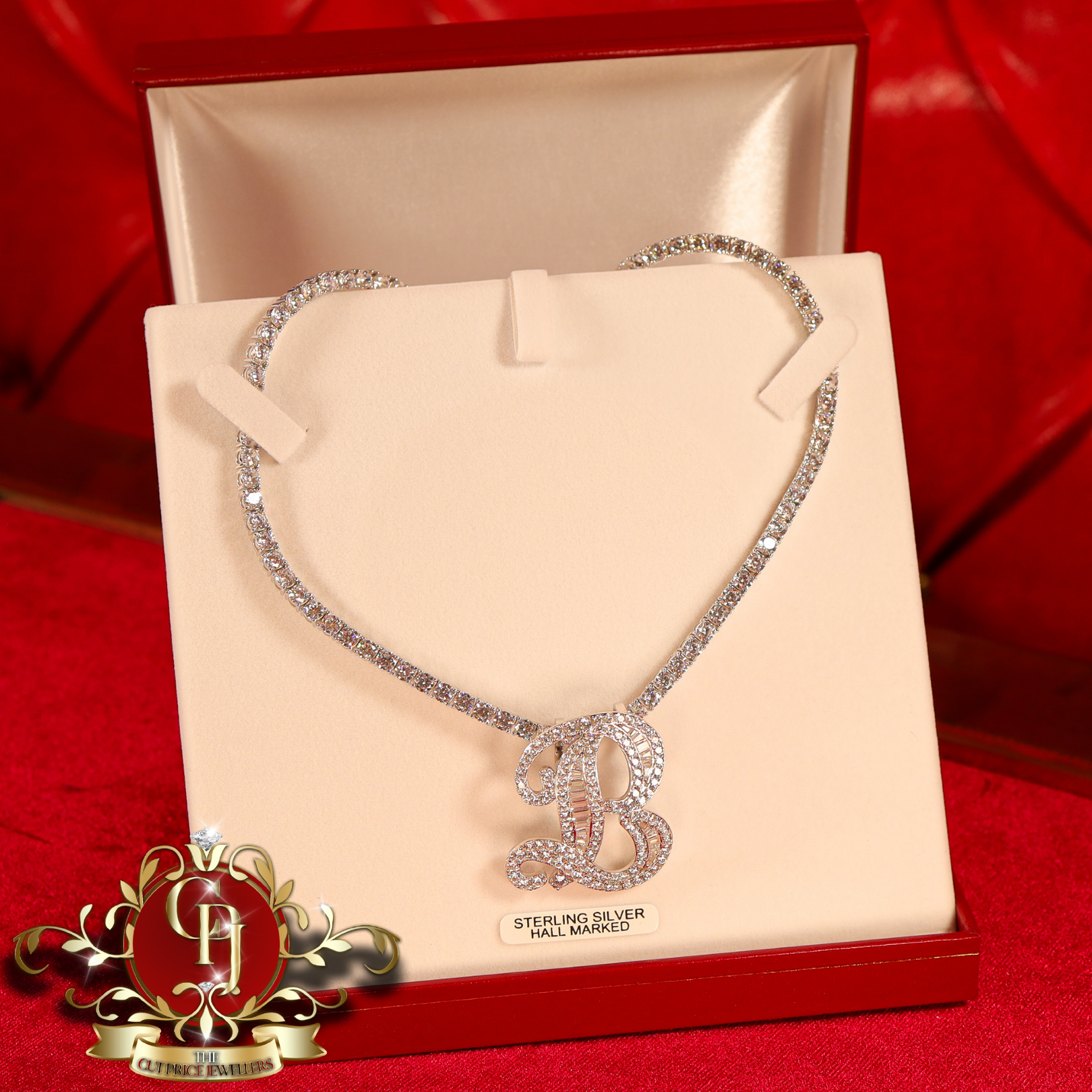 Large Baguette Initial on Tennis Chain