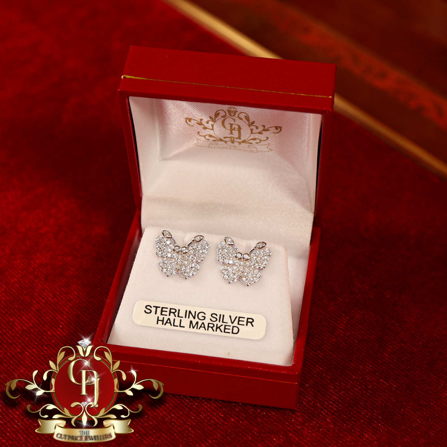 CHRISTMAS DROP NO.6: "Ivy Butterfly" Stud Earrings (Sterling Silver with Cubic Zirconia) | The Cut Price Jewellers