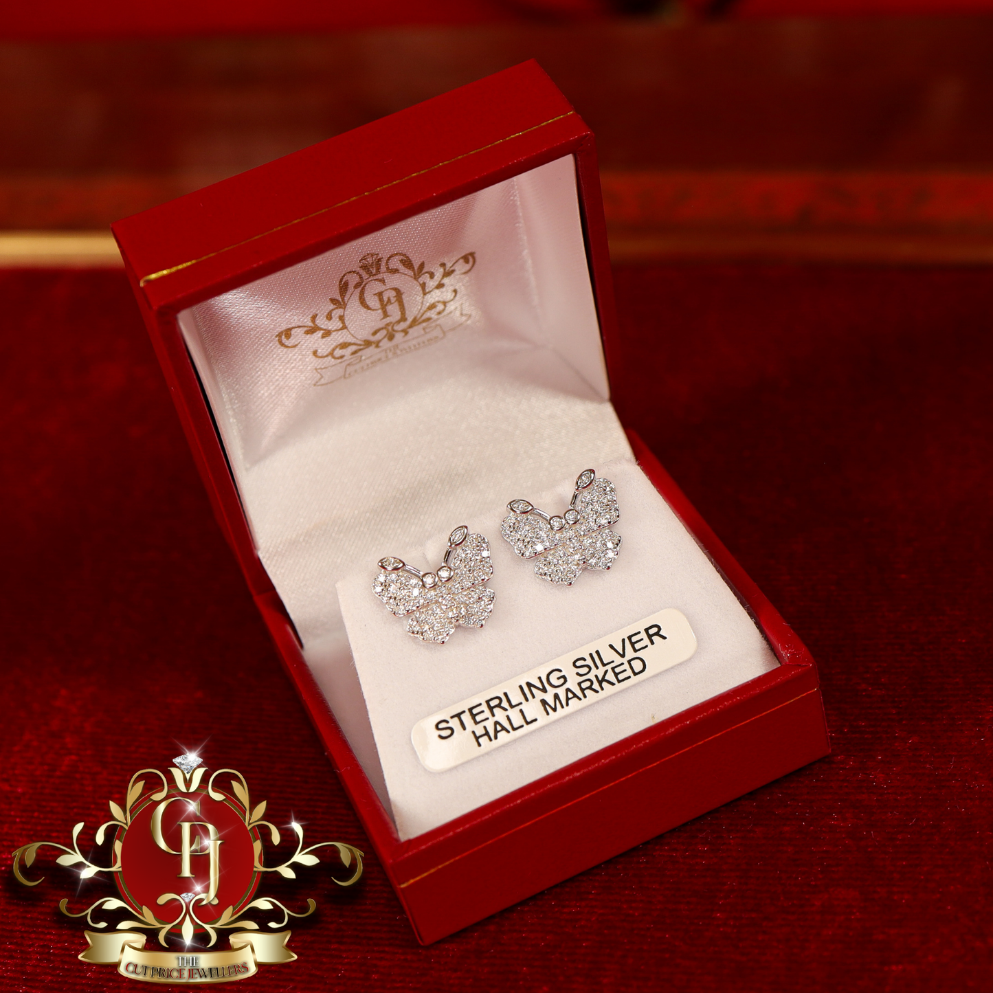 CHRISTMAS DROP NO.6: "Ivy Butterfly" Stud Earrings (Sterling Silver with Cubic Zirconia) | The Cut Price Jewellers