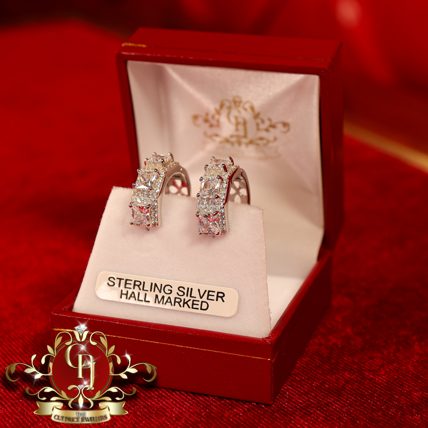 CHRISTMAS DROP  Hoop Earrings (Sterling Silver with Cubic Zirconia)