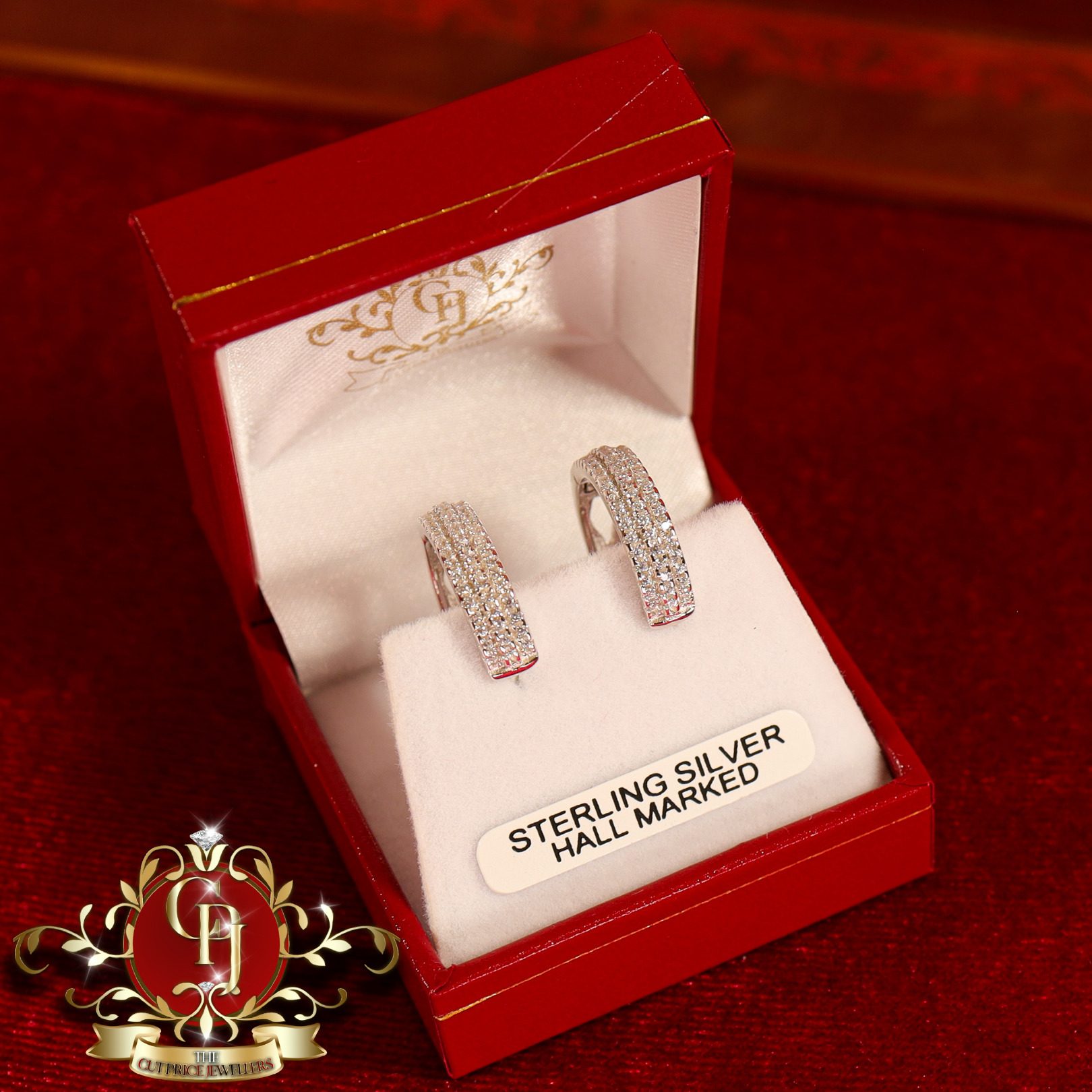 CHRISTMAS DROP Hoop Earrings (Sterling Silver with Cubic Zirconia)