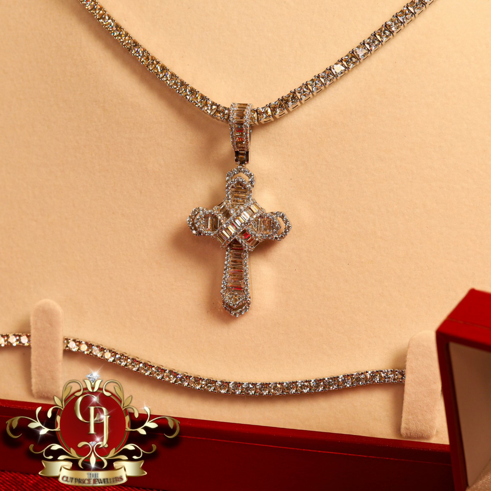 "Leah" Sterling Silver Cross Tennis Set with Earrings