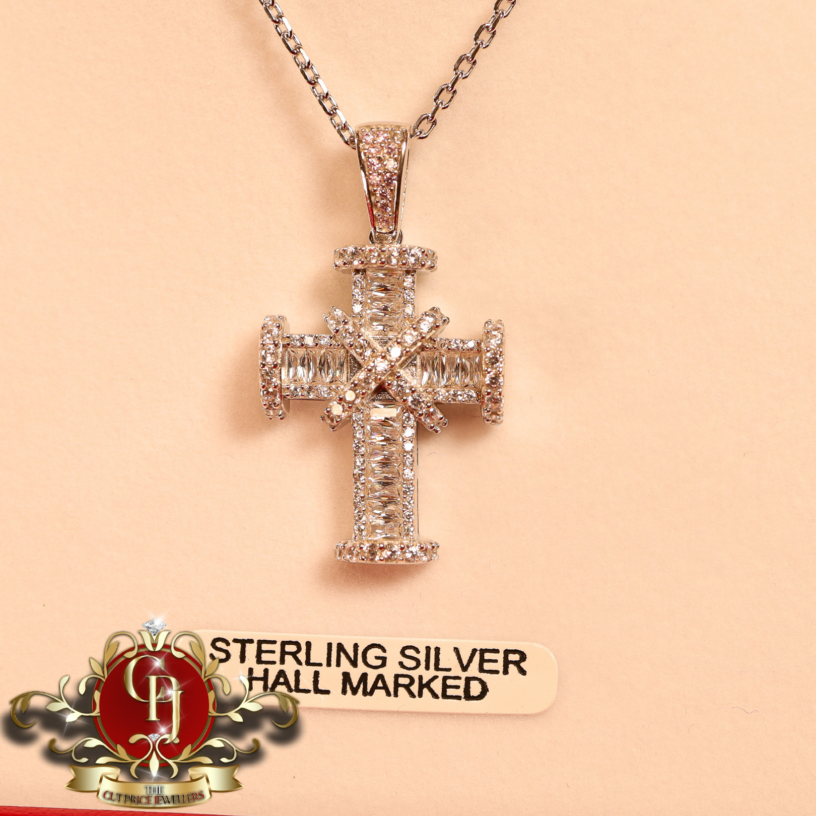 "Lena" Sterling Silver Cross with Cubic Zirconia