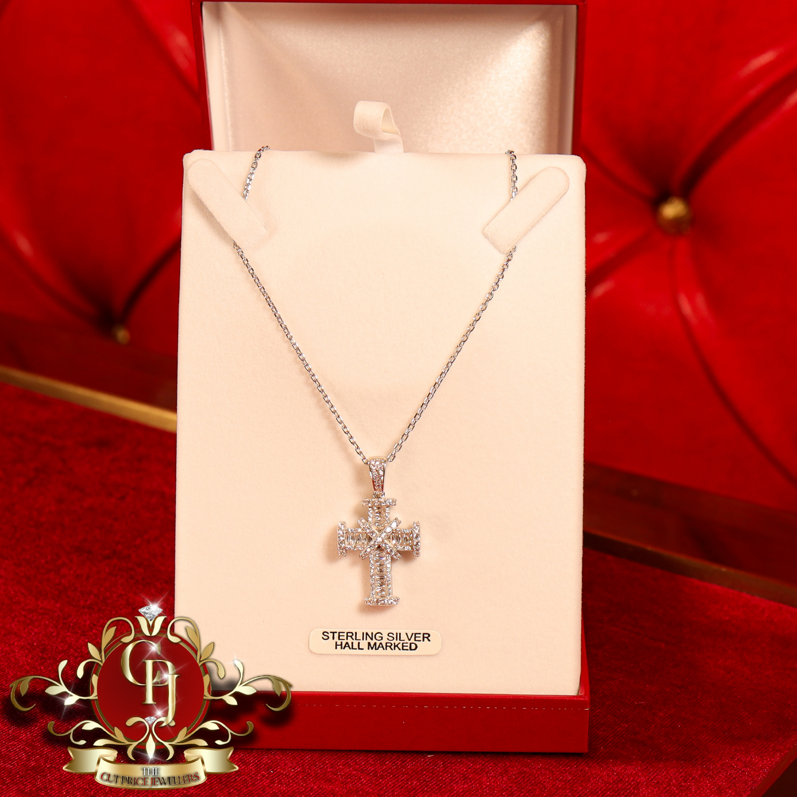 "Lena" Sterling Silver Cross with Cubic Zirconia