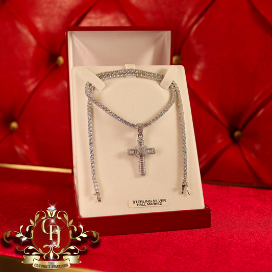 Sterling Silver "Nevada" Tennis Chain & Cross with Cubic Zirconia | The Cut Price Jewellers