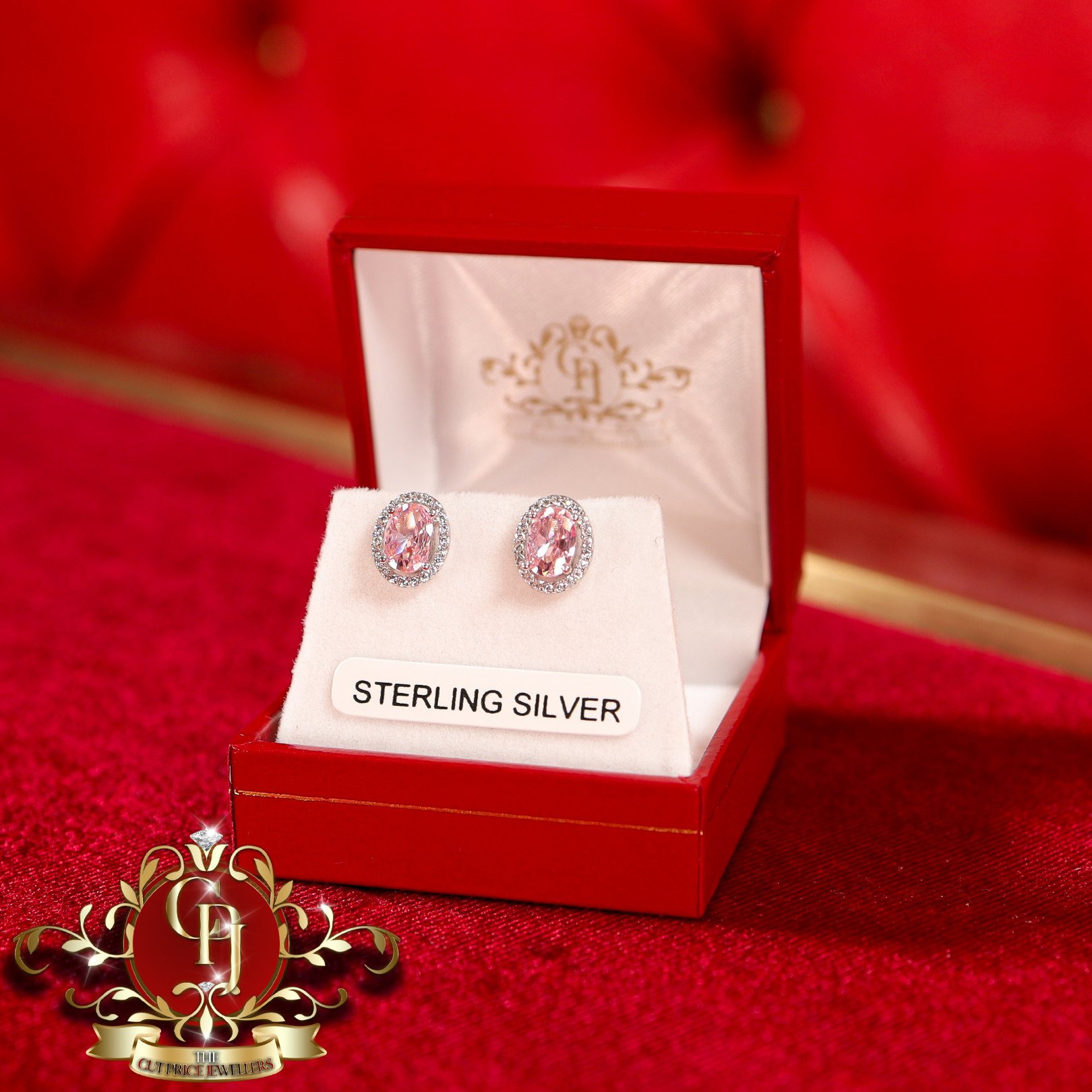 The "2-in-1" Oval Studs (Sterling Silver with Pink Cubic Zirconia)