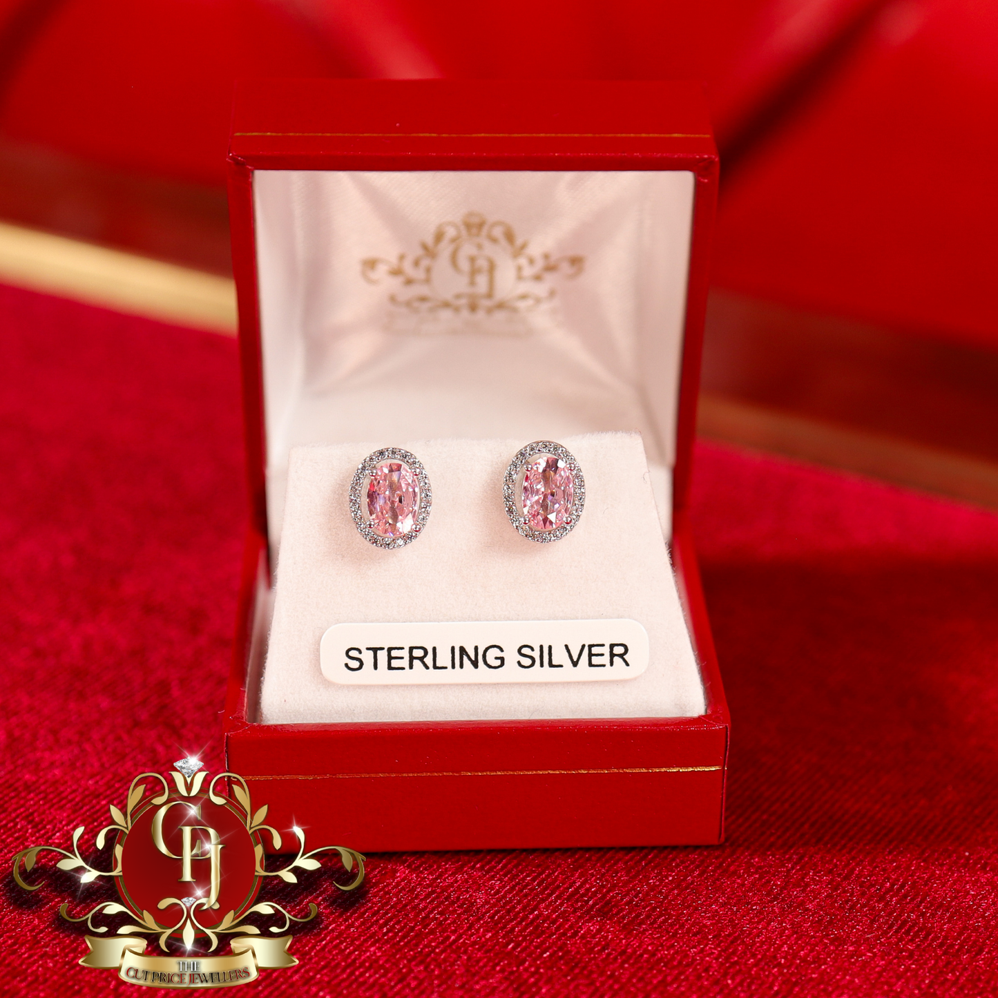 The "2-in-1" Oval Studs (Sterling Silver with Pink Cubic Zirconia) | The Cut Price Jewellers