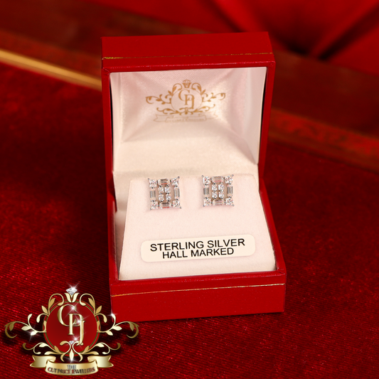 The "Saoirse" Stud Earrings (Sterling Silver with Cubic Zirconia) | The Cut Price Jewellers