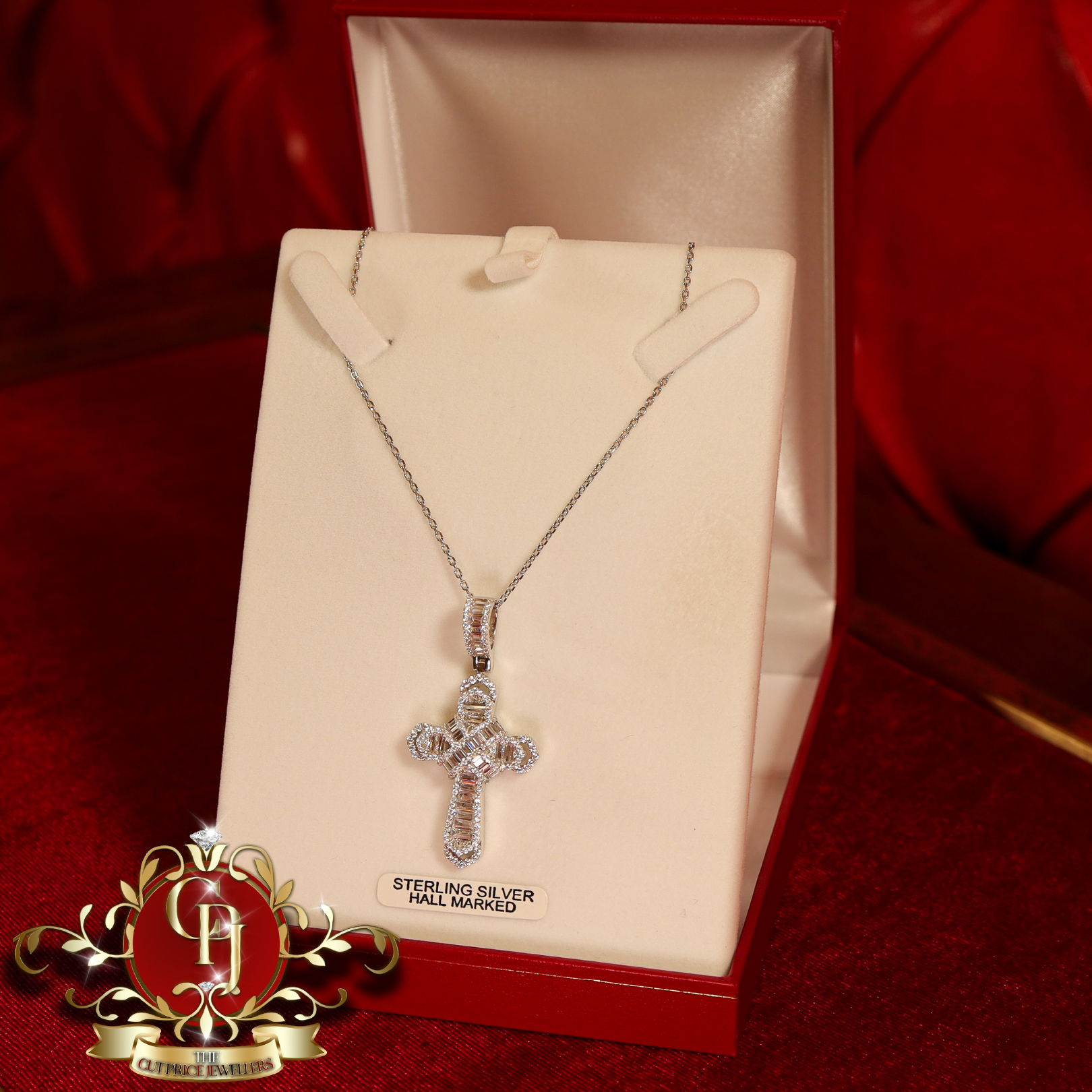 Sterling Silver "Katie" Cross & Chain with Cubic Zirconia