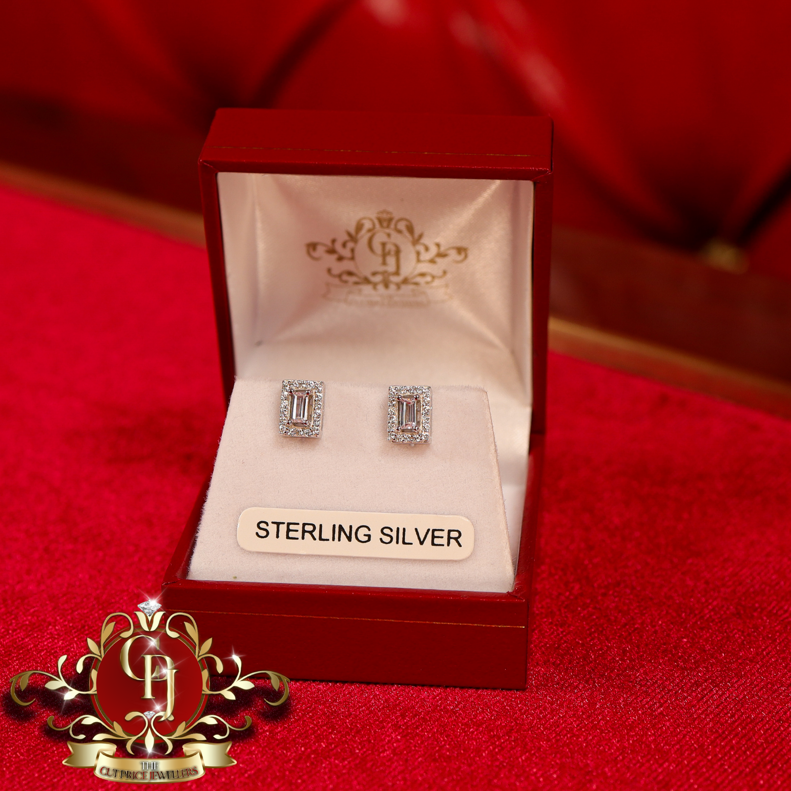 Stud Earrings (Sterling Silver with Cubic Zirconia)