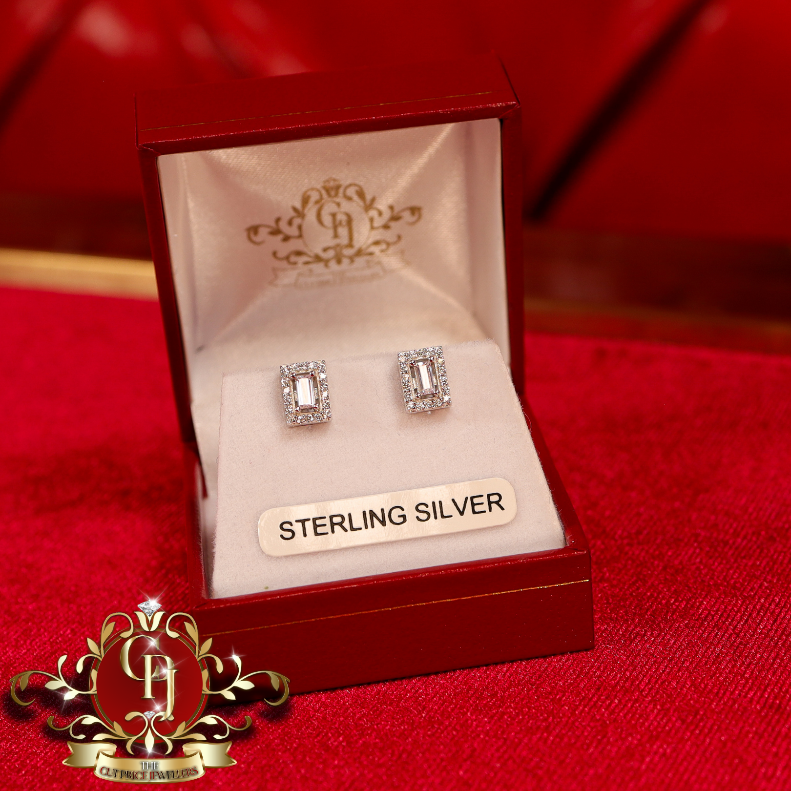 Stud Earrings (Sterling Silver with Cubic Zirconia)