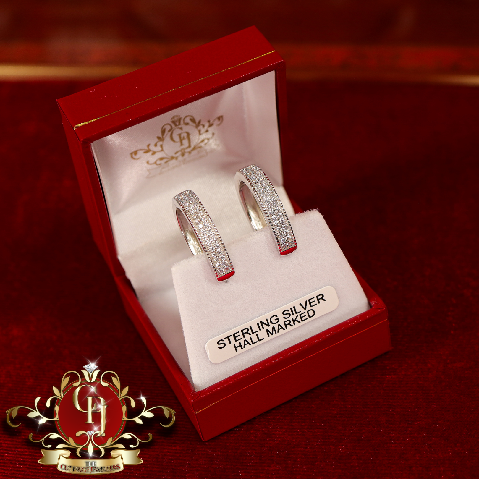 CHRISTMAS DROP Hoop Earrings (Sterling Silver with Cubic Zirconia)