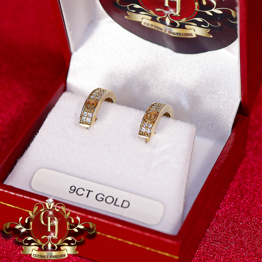 9ct Gold Screwhead Earrings with Cubic Zirconia | The Cut Price Jewellers