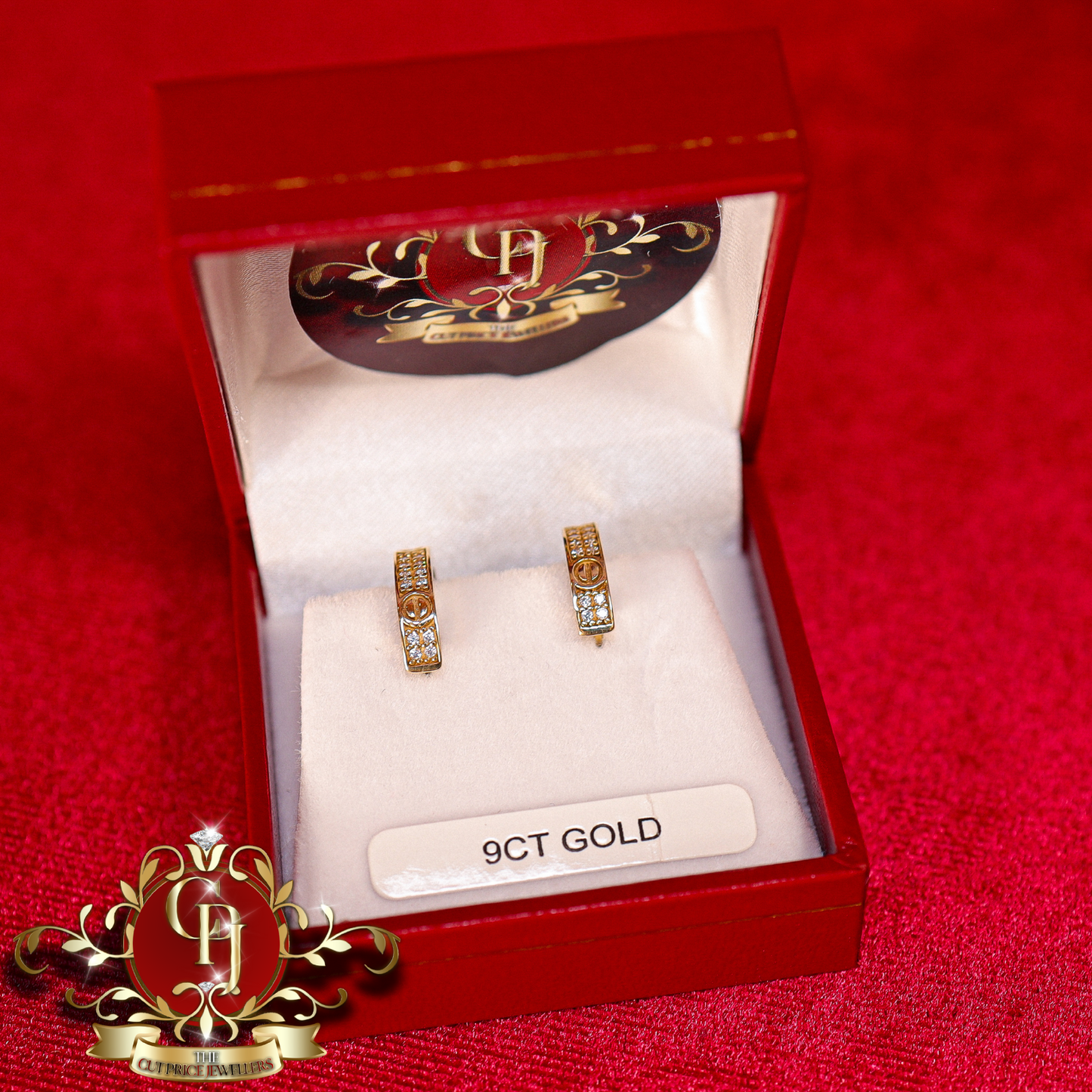 9ct Gold Screwhead Earrings with Cubic Zirconia | The Cut Price Jewellers