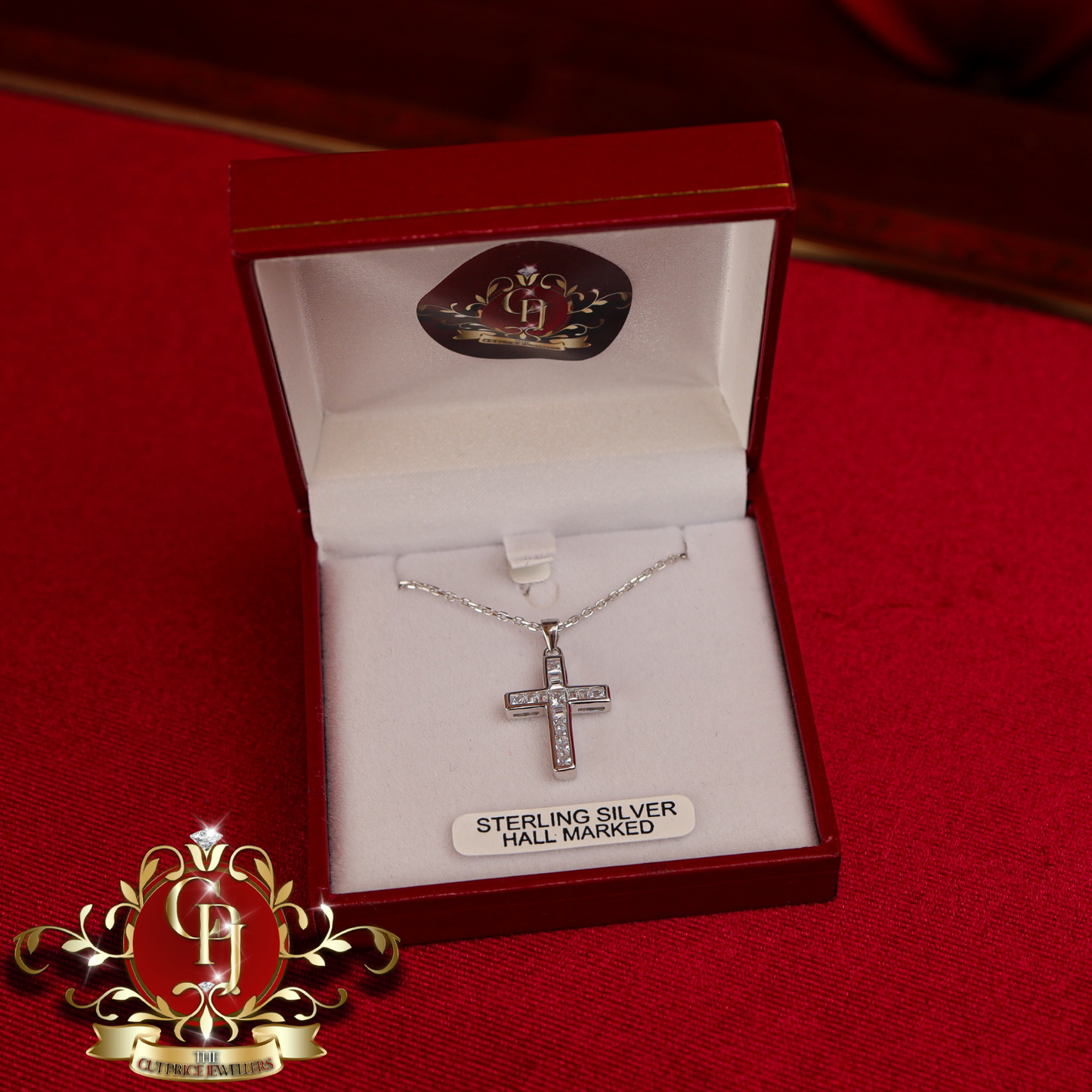 Sterling Silver Chain & Cross with Cubic Zirconia Jane | The Cut Price Jewellers