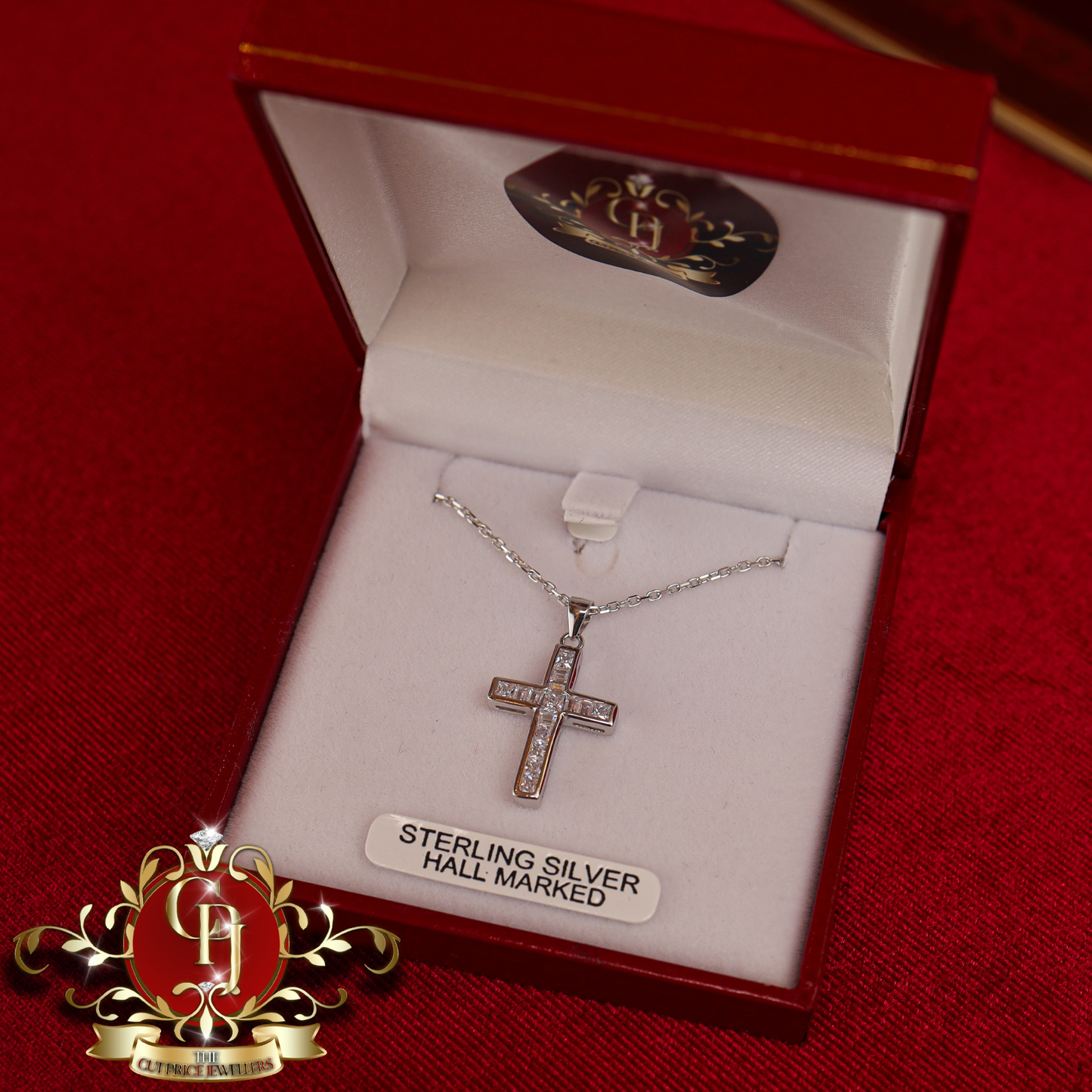 Sterling Silver Chain & Cross with Cubic Zirconia Jane | The Cut Price Jewellers