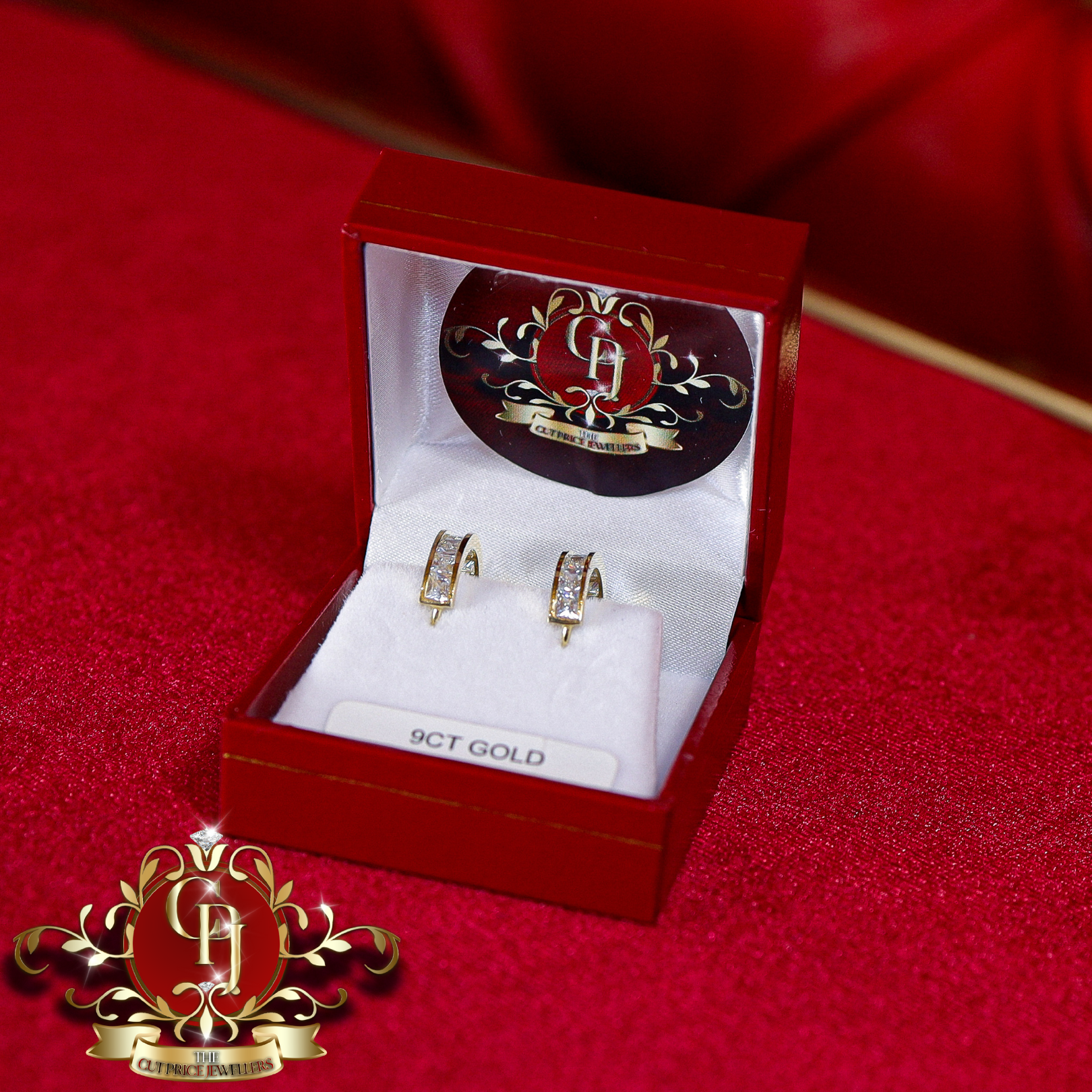 9ct Gold Earrings with Single Row Cubic Zirconia