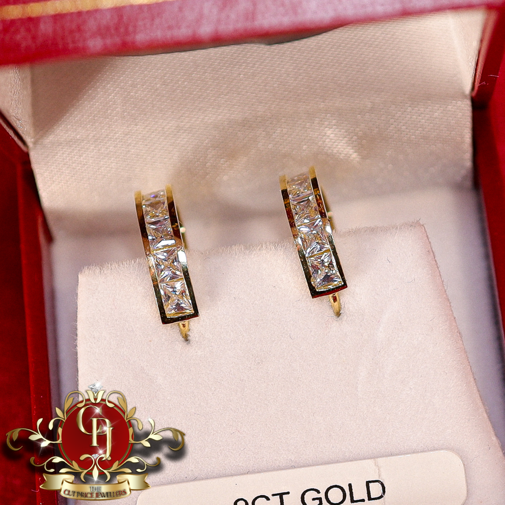 9ct Gold Earrings with Single Row Cubic Zirconia