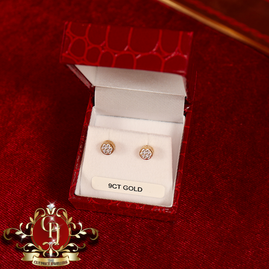 9ct Gold Rolex-Inspired Stud Earrings with Cubic Zirconia | The Cut Price Jewellers