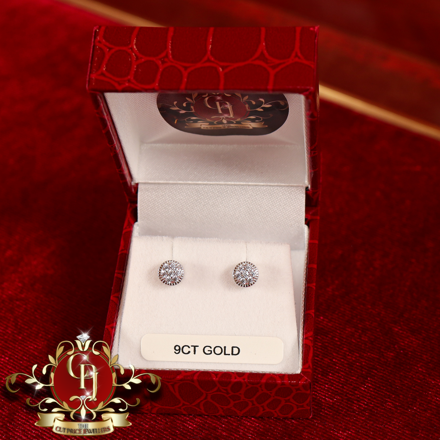 9ct White Gold Rolex-Inspired Stud Earrings with Cubic Zirconia | The Cut Price Jewellers