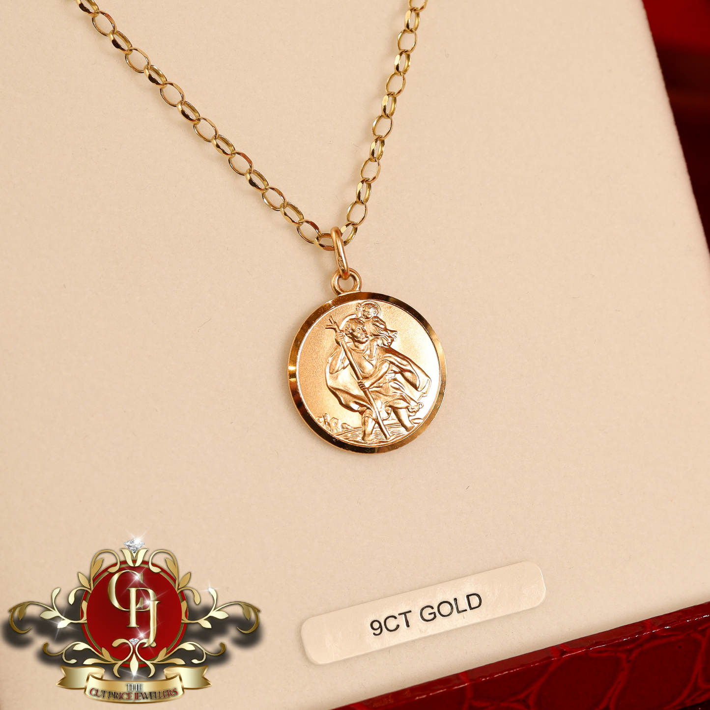 9ct Gold St. Christopher Pendant with Chain | The Cut Price Jewellers