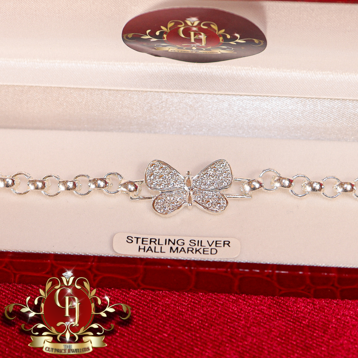 Butterfly Sterling Silver Belcher Bracelet with Cubic Zirconia | The Cut Price Jewellers