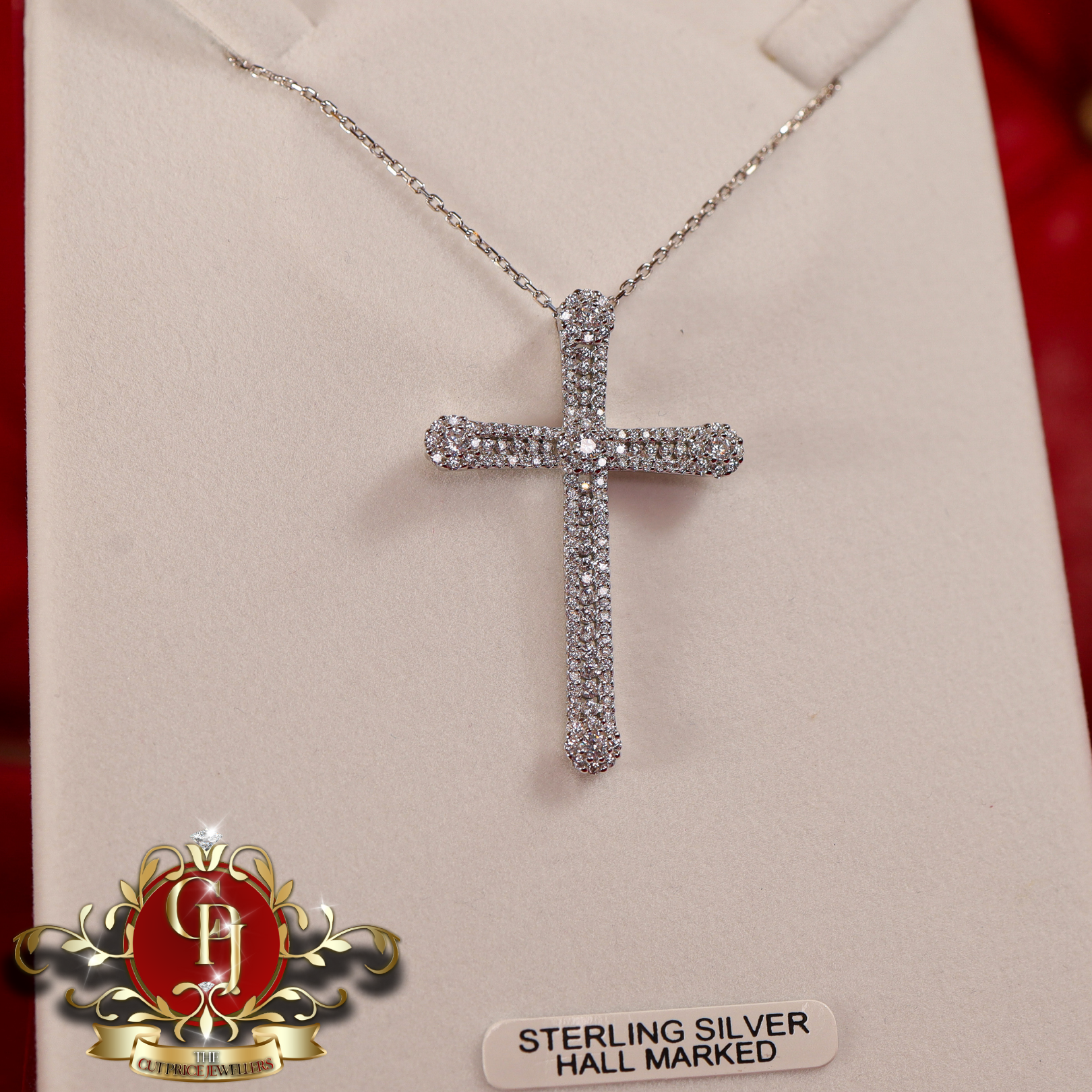 Sterling Silver "Mae" Cross & Chain with Cubic Zirconia