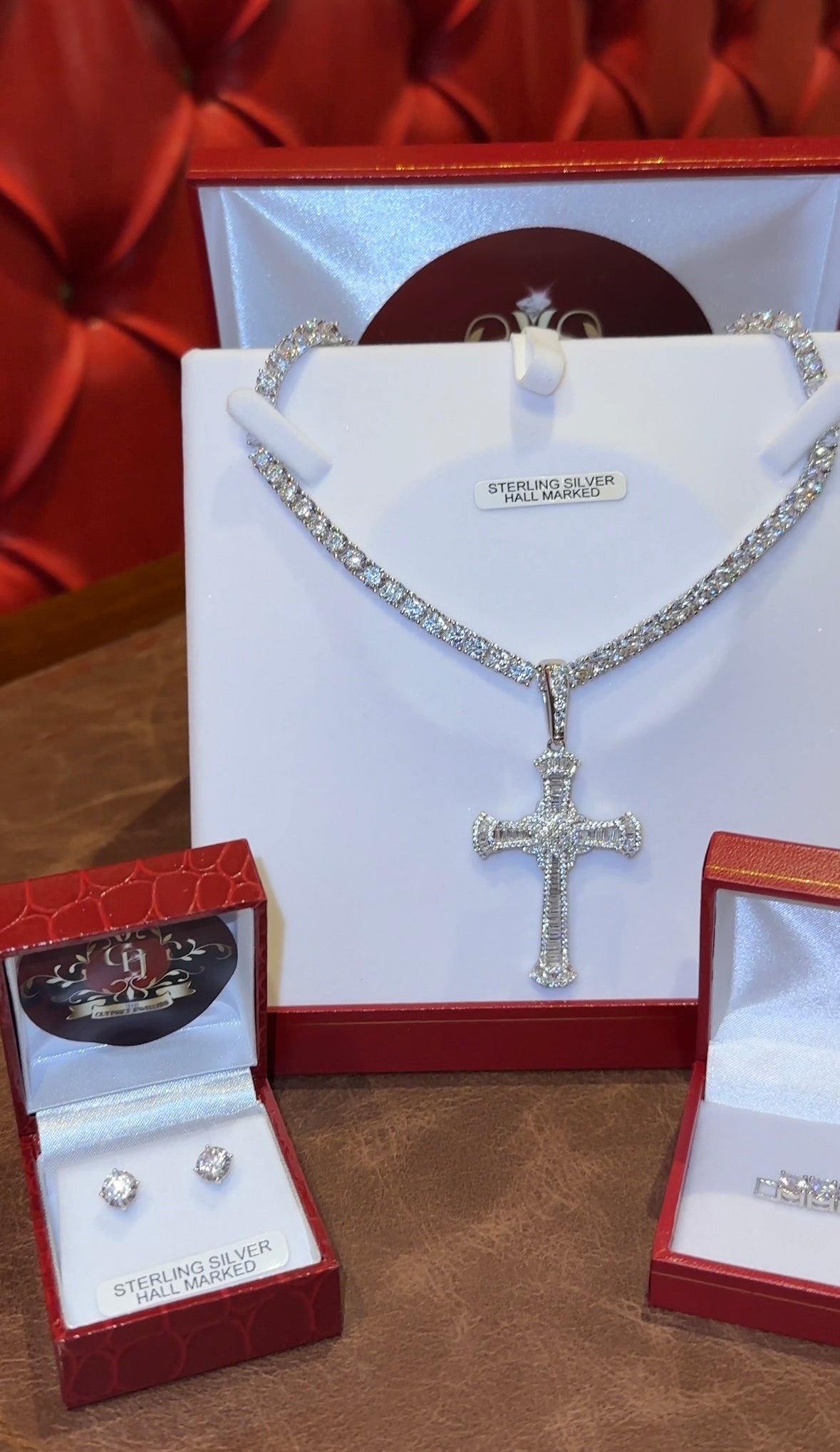 Tennis Set With Cross Pendant