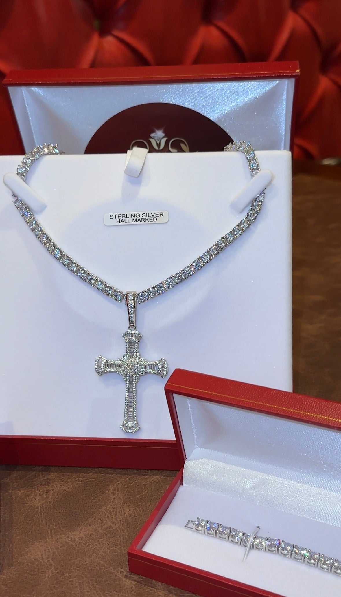 Tennis Set With Cross Pendant